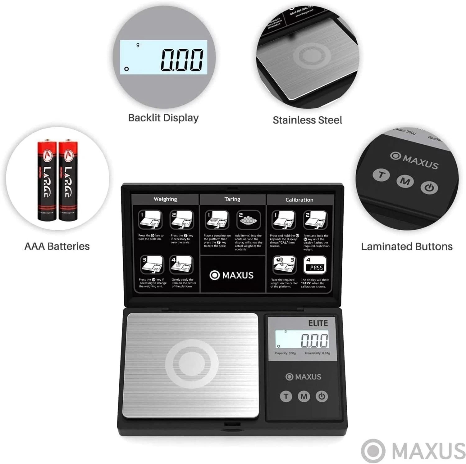 High Precision Pocket Digital Scale – 500g x 0.01g with Clear Tray & LCD Display