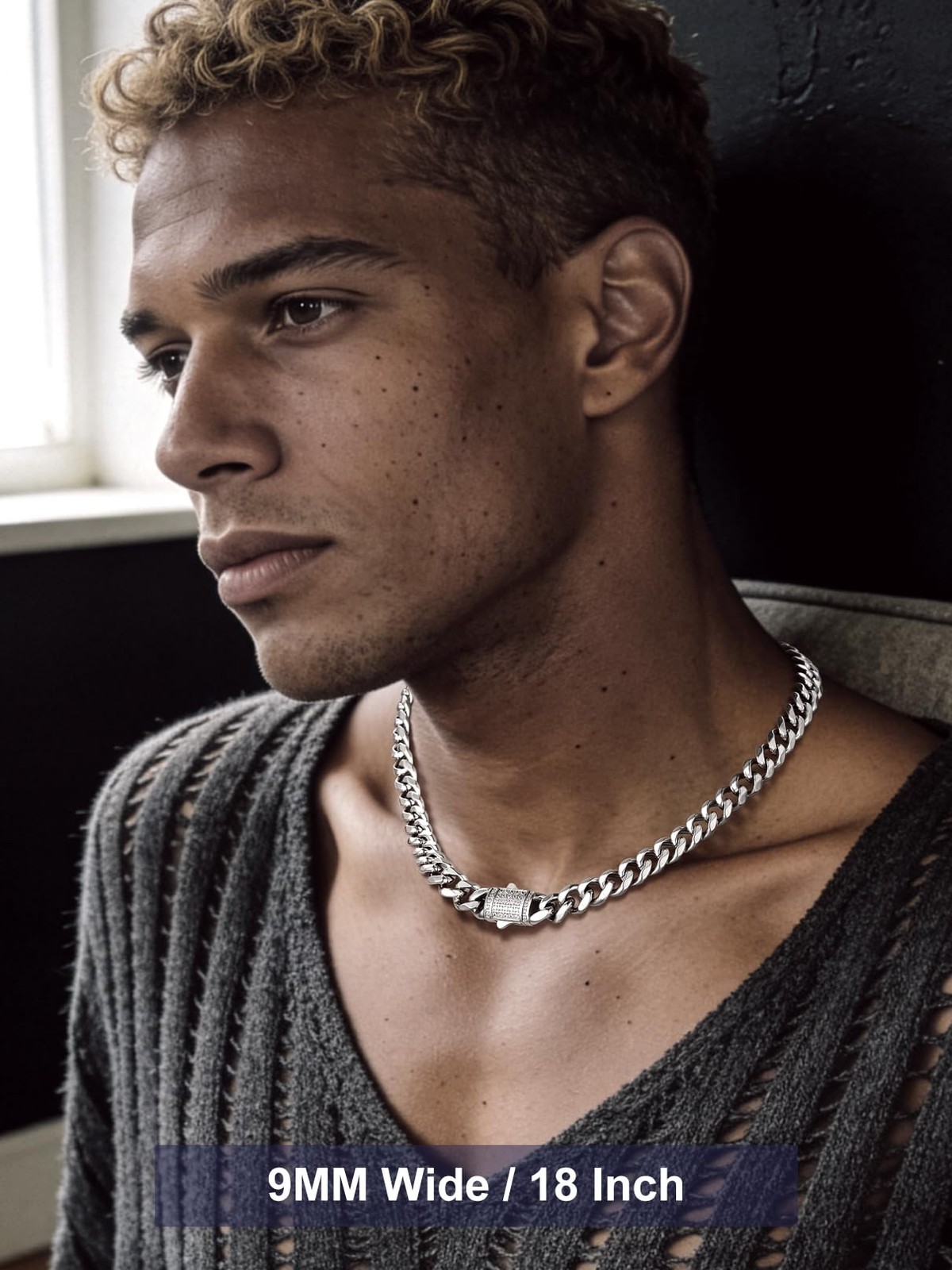 Bandmax Men’s Chain Necklaces 9MM Premium Waterproof Stainless Steel Silver T…