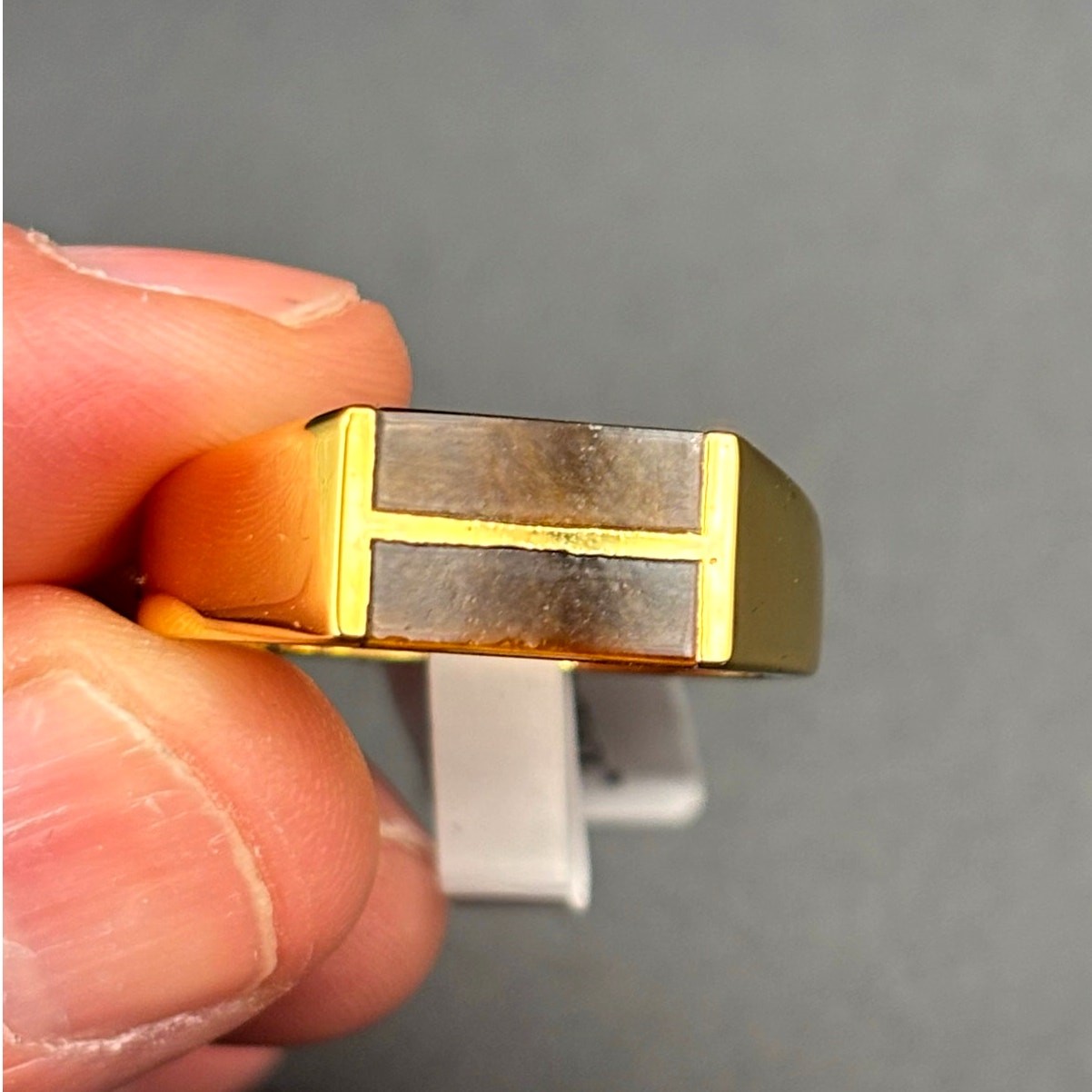 Blackjack BJZ77GTE Men’s Gold Stainless Steel Tiger Eye Bar Ring SZ # 11 NIBWT