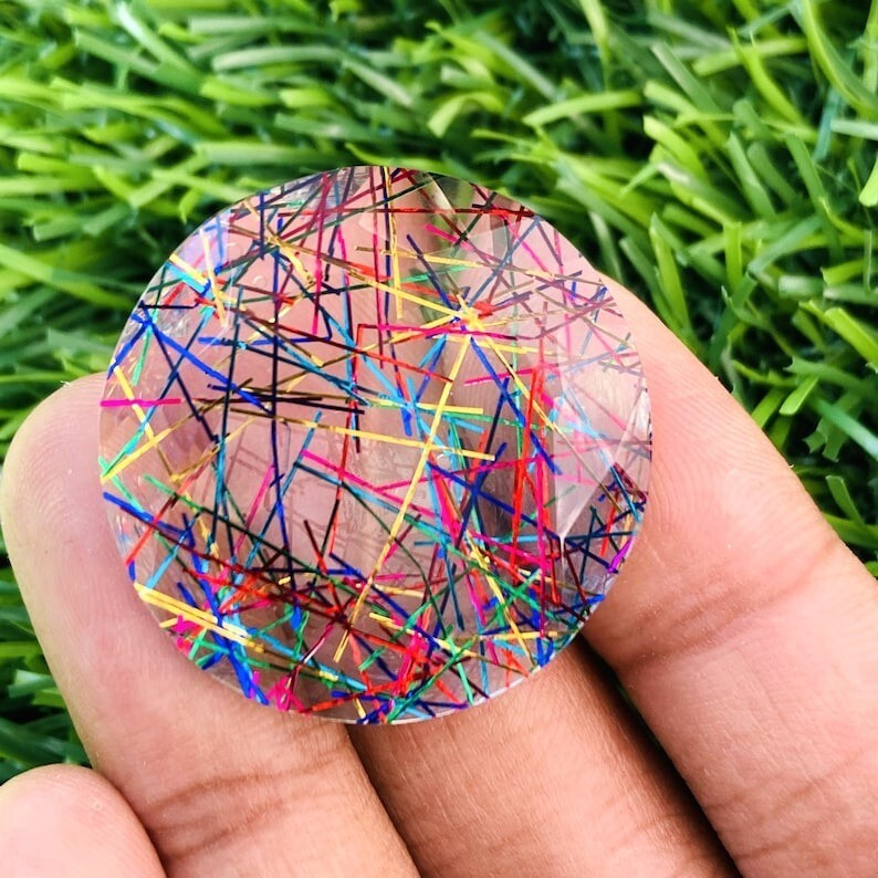 Bi-Color/Multicolor Rutilated Quartz Round Shape 96.00 Ct Loose Gemstone + Gift