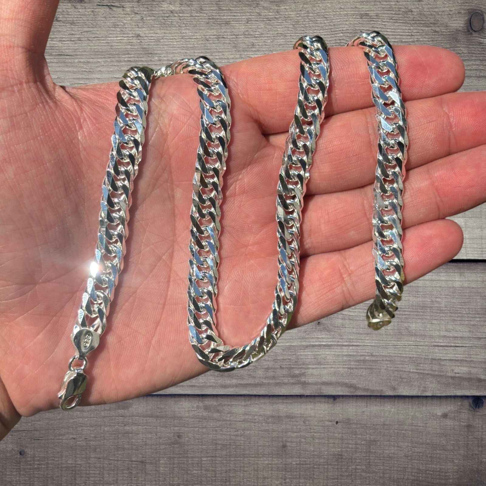 10mm Double Curb Link Chain Necklace – Solid 925 Sterling Silver MADE IN ITALY
