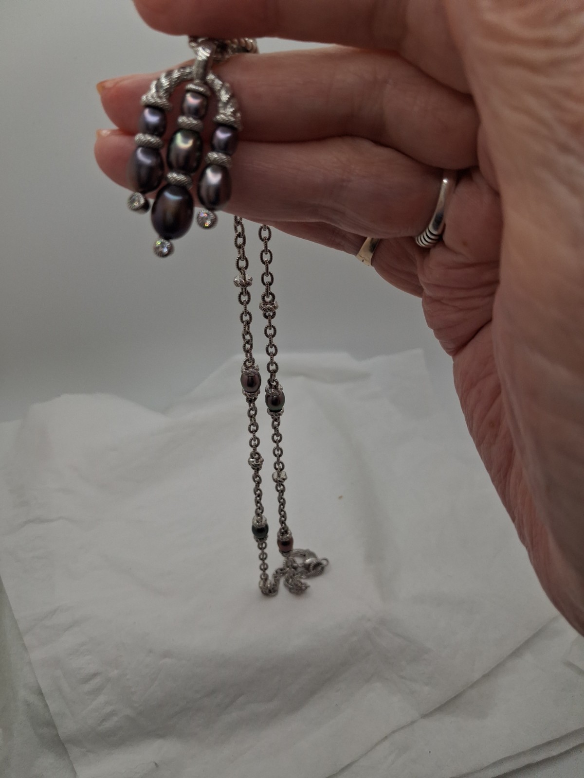 Judith Ripka Sterling Cultured Lustrous Grey Pearl Necklace & Pendant/Enhancer