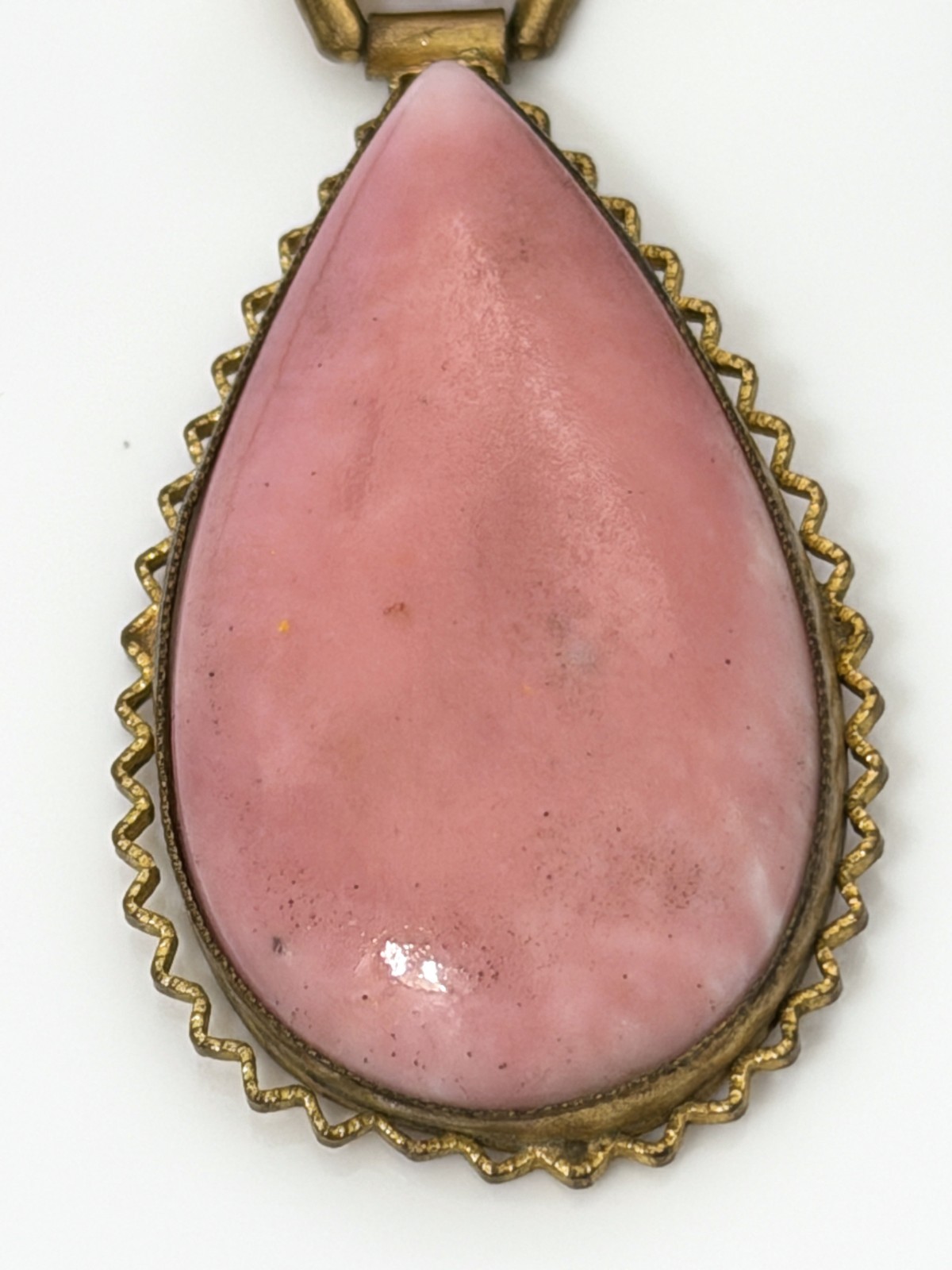 Antique Vintage 1930s Signed CZECH Art Deco Pink Peking Glass & Brass Necklace