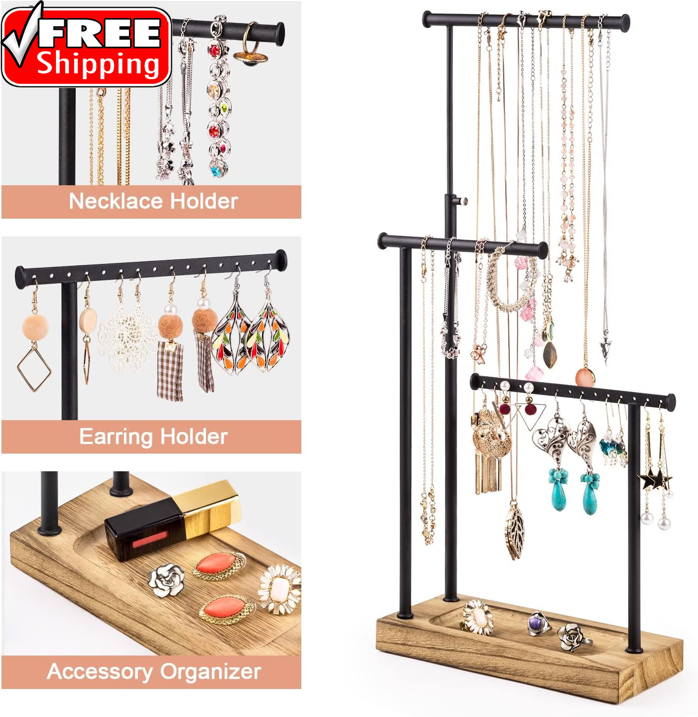 Jewelry Organizer Stand, Extra Tall Necklace Holder Jewelry Holder, Gift Idea (C