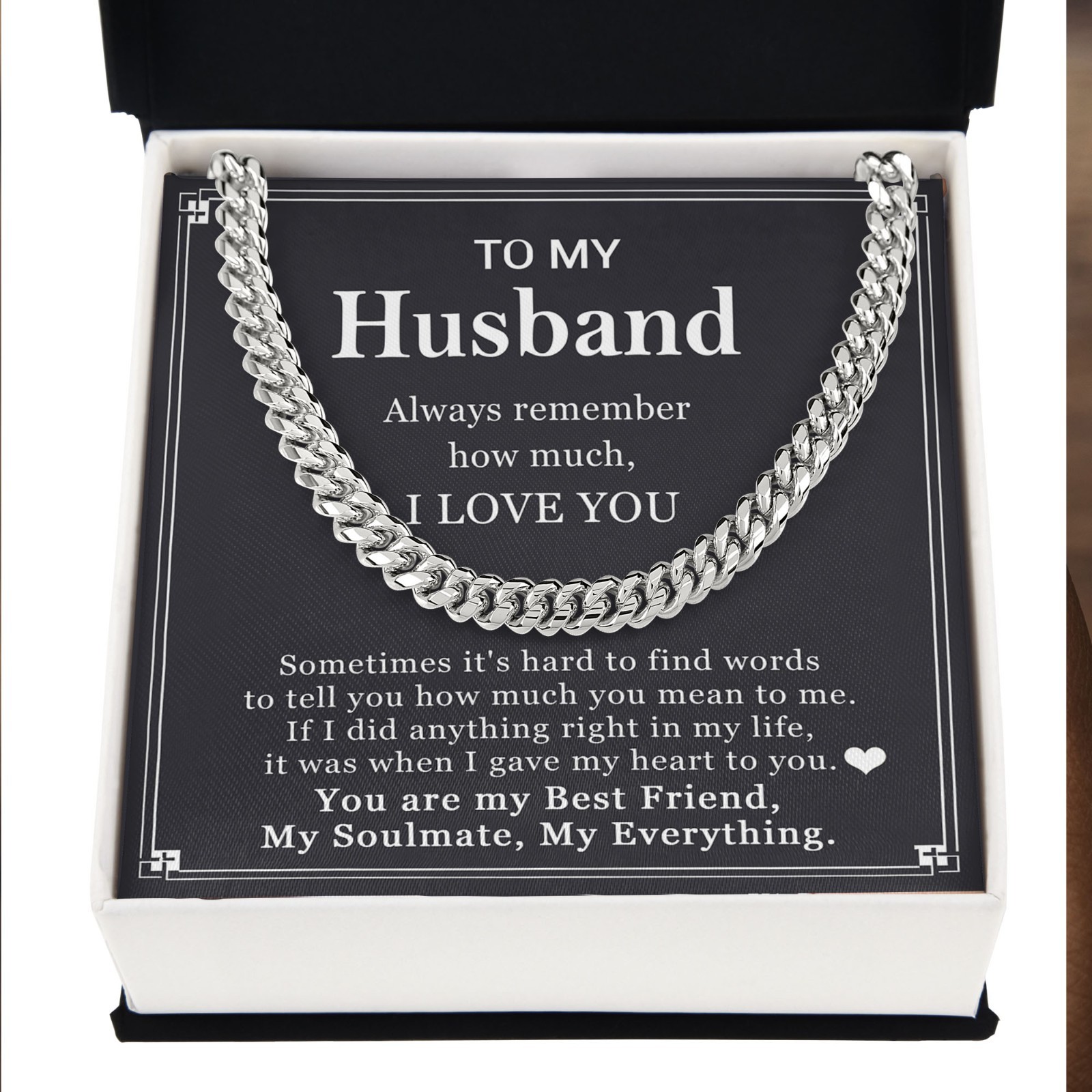 To My Husband Necklace Cuban Chain, I Love You Birthday Valentine Gift from Wife