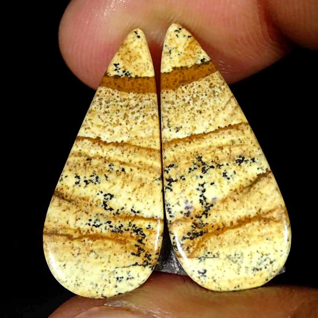 14.90Cts Natural Picture Jasper Cabochon Loose Gemstone Pair 12x28x2mm Pear