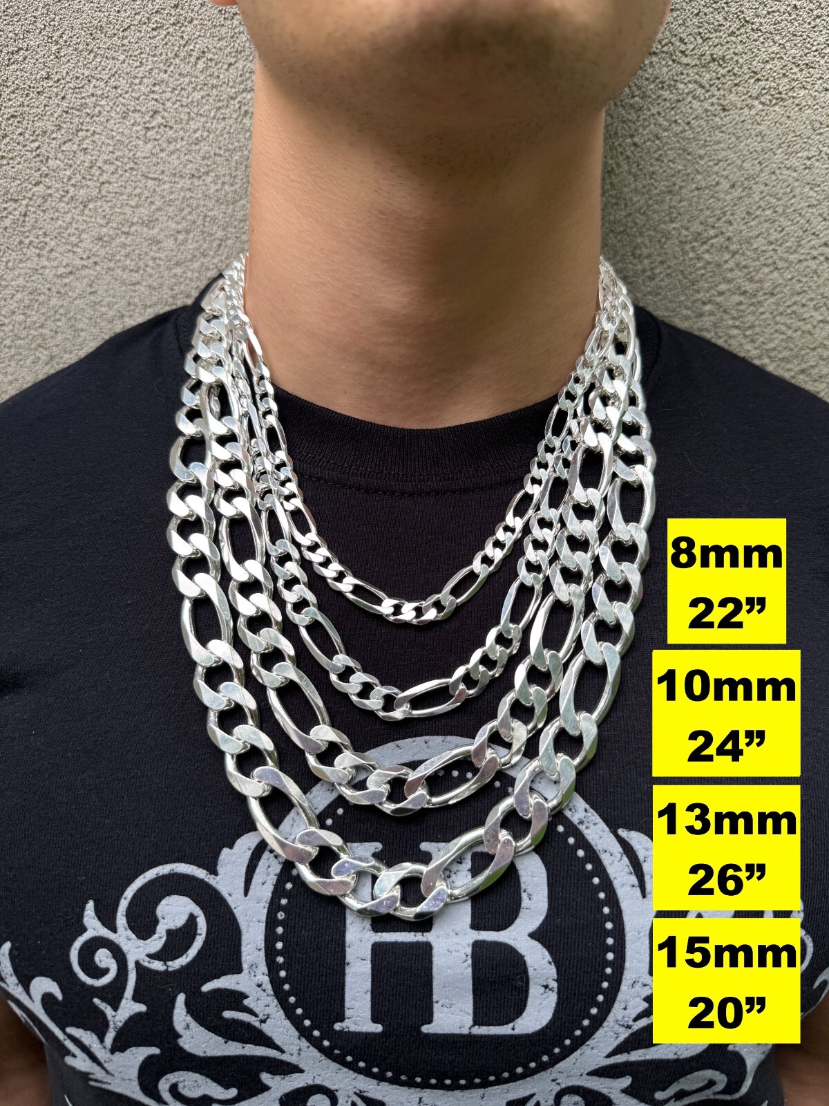 Figaro Link Chain Or Bracelet (2.5-10mm) Solid 925 Sterling Silver UNPLATED