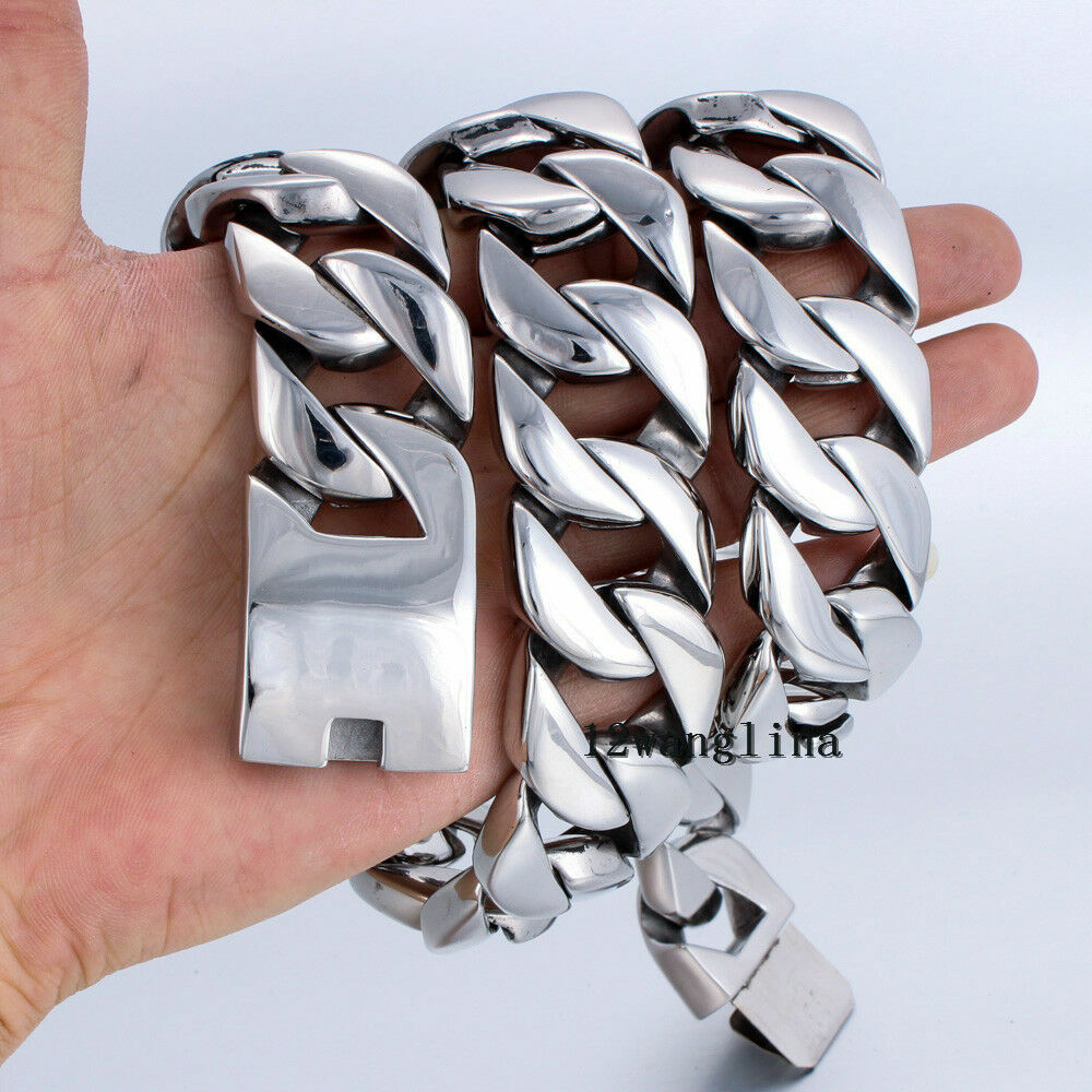 31MM Super Heavy Curb Link Men’s Chain Silver 316L Stainless Steel Necklace New