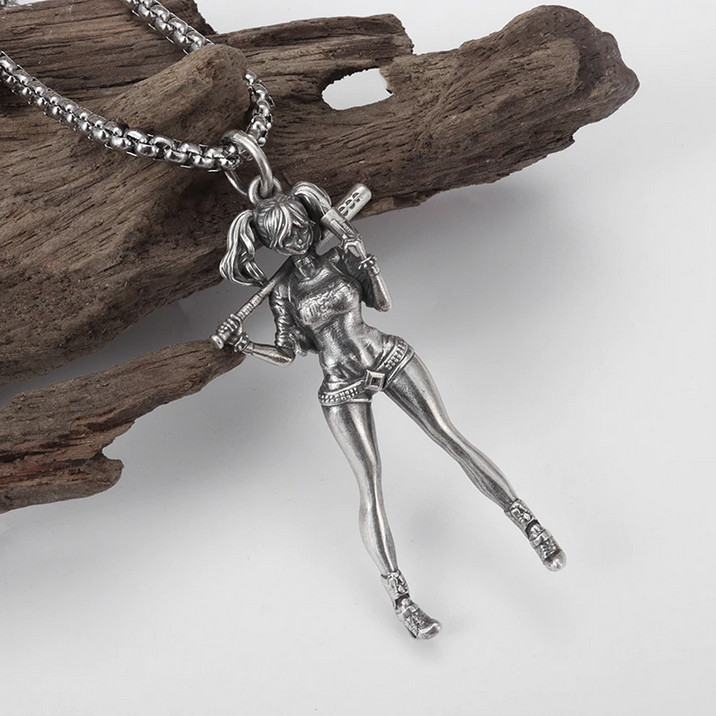 Harley Quinn Jewelry Vintage Silver Color DC Batman Sexy Pendant Necklace