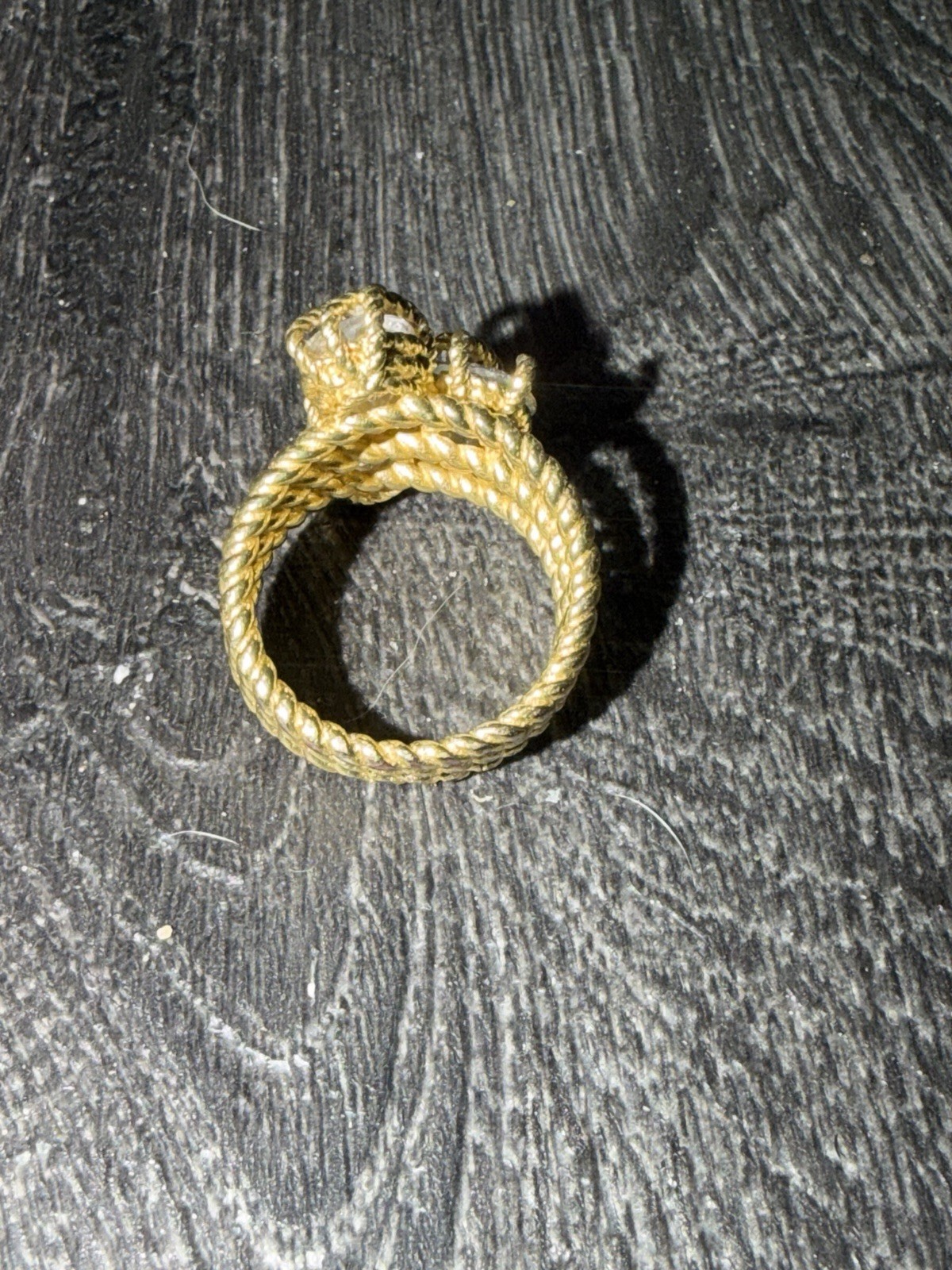 Gold Tone Cubic Zirconia Leaf Cocktail Ring Size 8 White/Colorless Stone