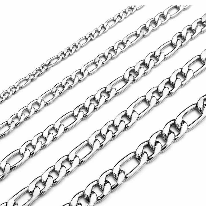 Stainless Steel Figaro Chain Necklace 16″-36″ Men Women 3/4/5/7/9/10/12mm N70