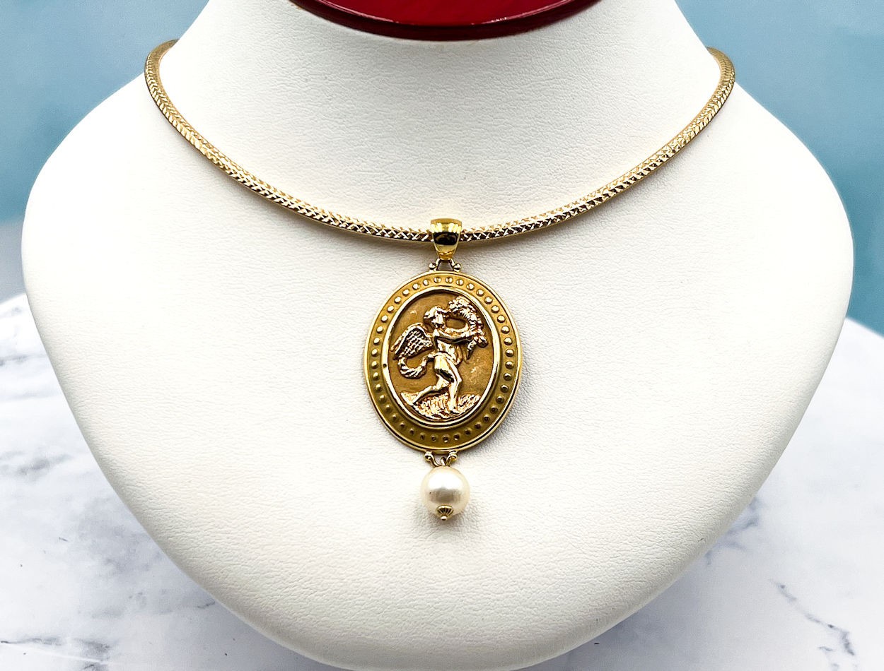 TAGLIAMONTE (3735P)18K 2-Tone Etruscan Revival Pendant*Cupid*8.9GMS*Reg.$2400