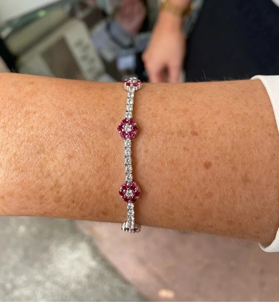 5 mm Round Lab-Created Ruby 14K White Gold Plated Women’s Tennis Bracelet 7.5″