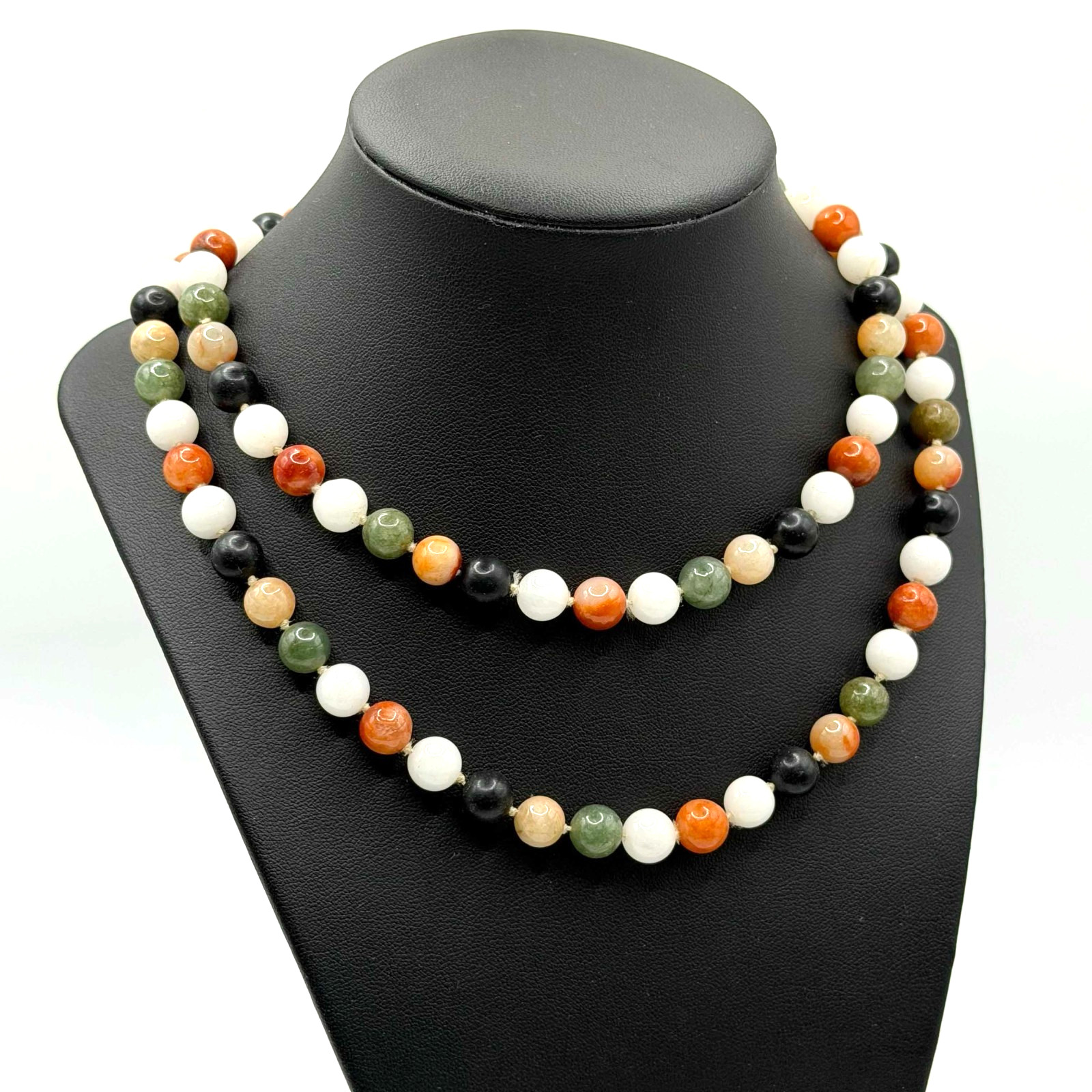 32″ Multicolor Jade Bead Necklace Endless Strand Green White Red (AHB)