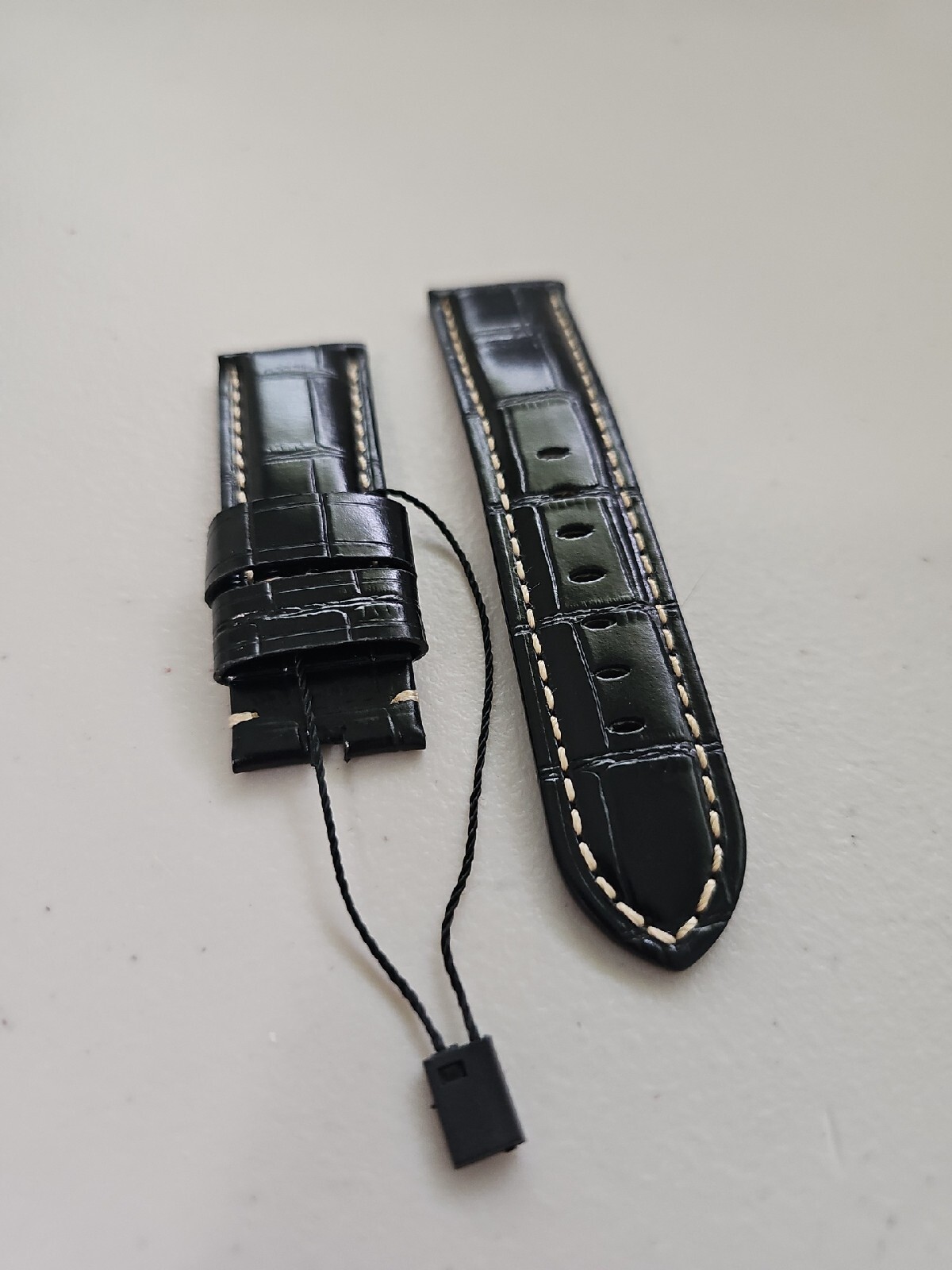 Panerai Watch 24mm OEM Black Alligator Watch Strap Beigh Stitch for Tang Buckle