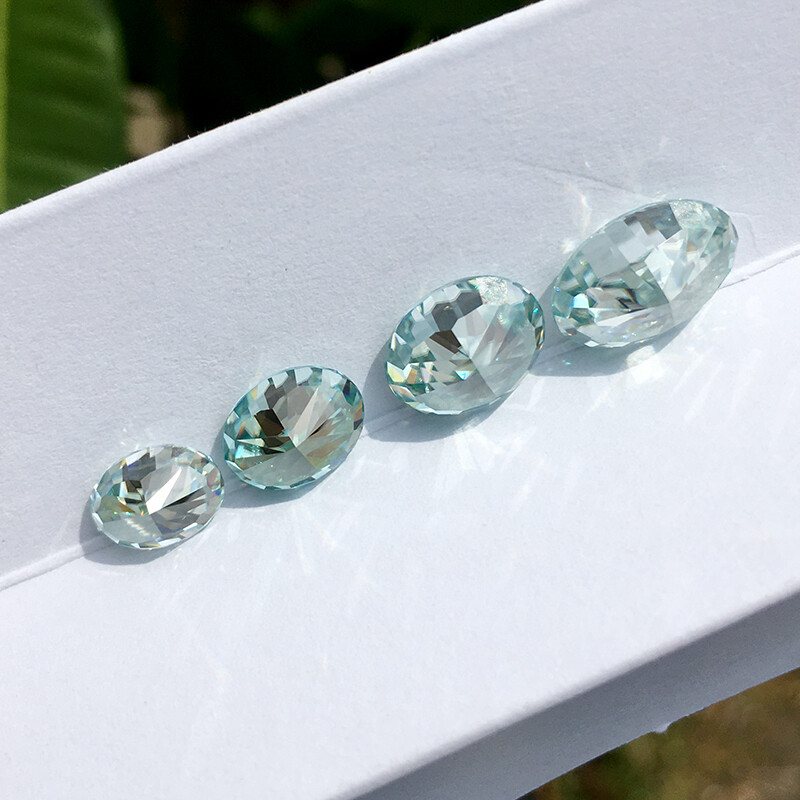 GRA Certified Aqua Blue Color Loose Moissanite Crushed Ice Cut Oval Shape VVS1
