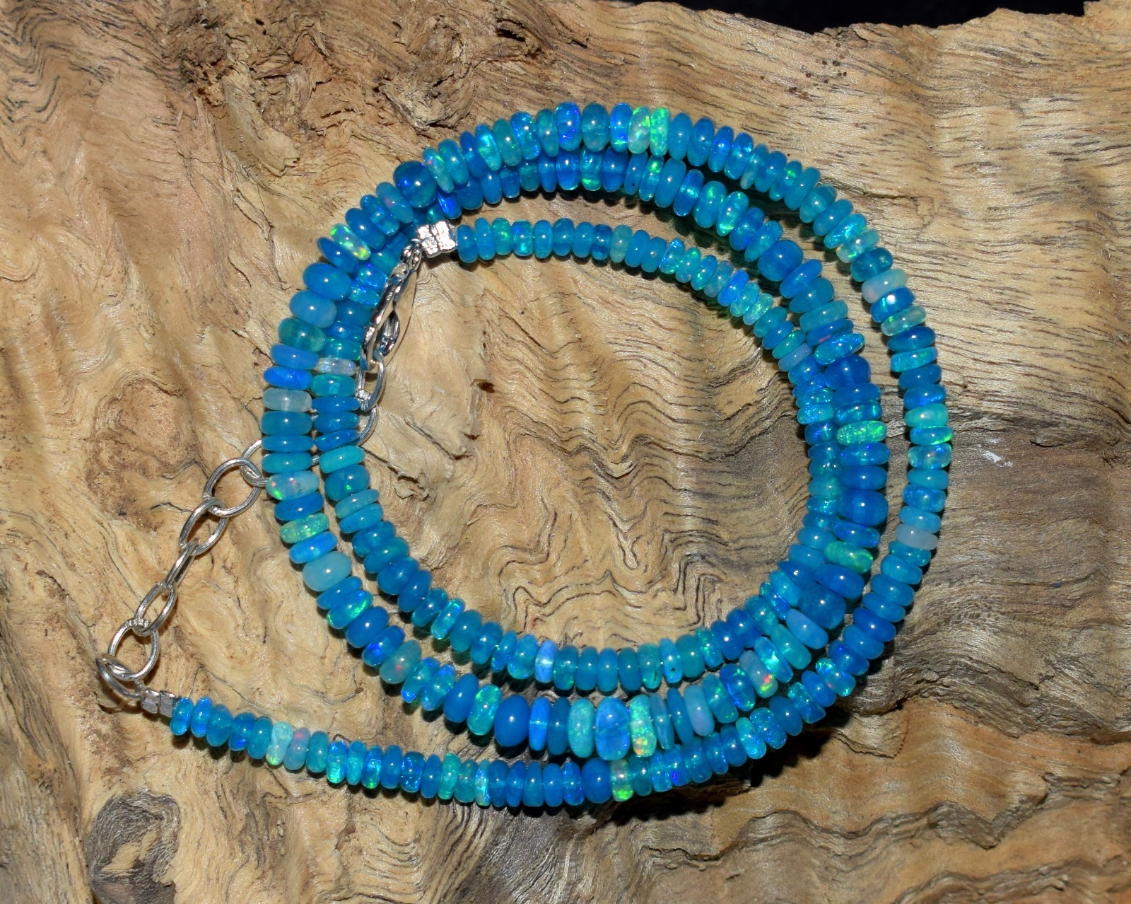 16”Natural Ethiopian Opal Wello Fire Opal Gemstone Beads Necklace AF0632