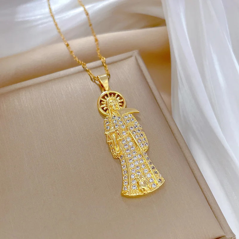 1 Piece of Hip-hop Fashion Death Clavicle Titanium Steel Chain Pendant Necklace,