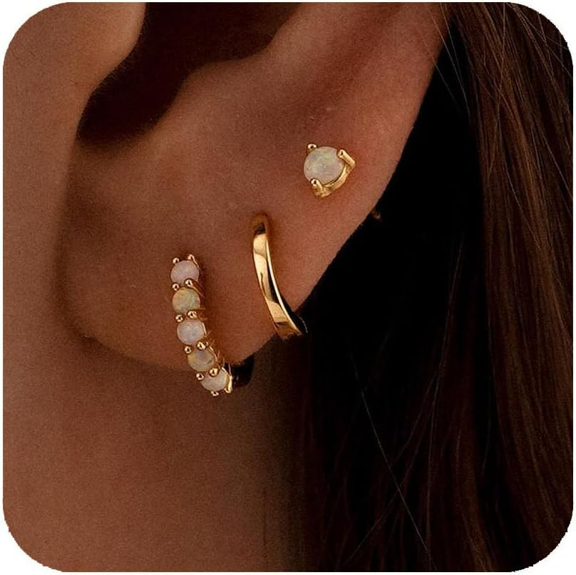 Opal Gold Earrings Set for Women Trendy Stud Earring Opal Huggie Earrings Stacks