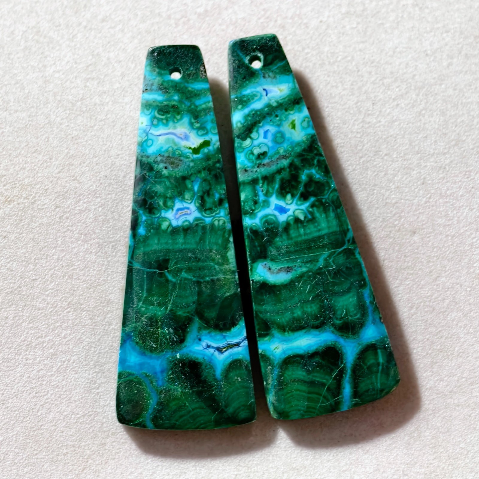 52 Cts Natural Chrysocolla Malachite Drilled Pair Cabochon Gemstone 40 X 14.9 MM