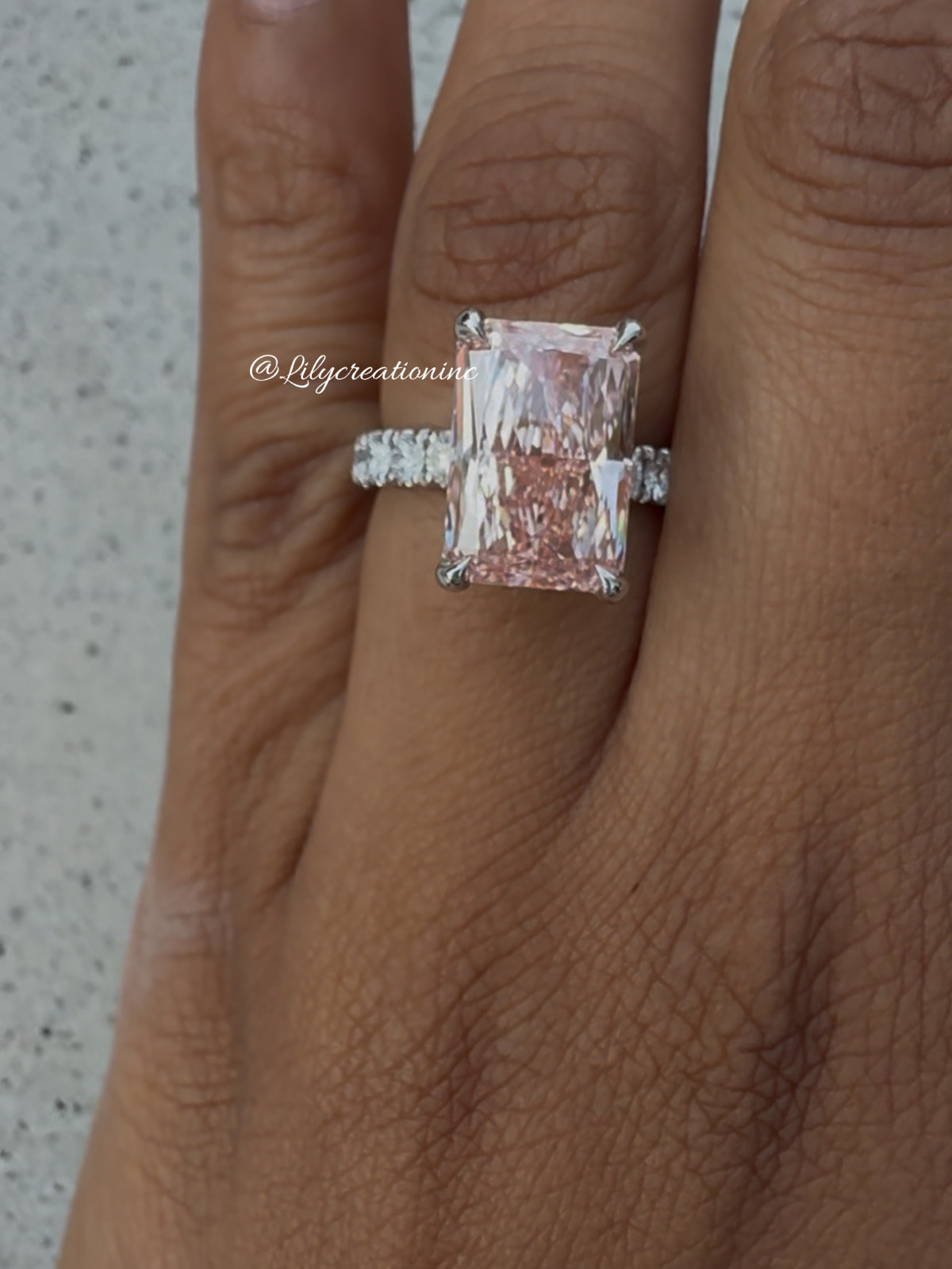 5Ct Pink Radiant IGI Certified Lab Grown Diamond Engagement Ring w/Side Diamonds