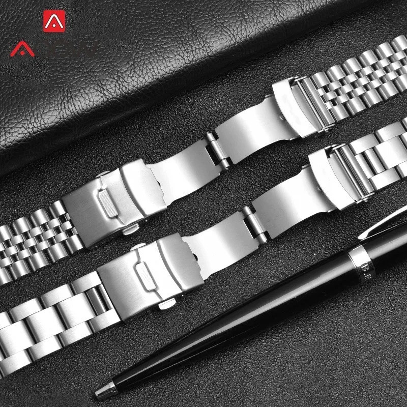 Curved End Metal Stainless Steel Oyster Style Replacement Watch Band
