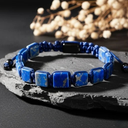 Natural Lapis Lazuli & Black Onyx Men’s Square Beads Healing Protection Bracelet