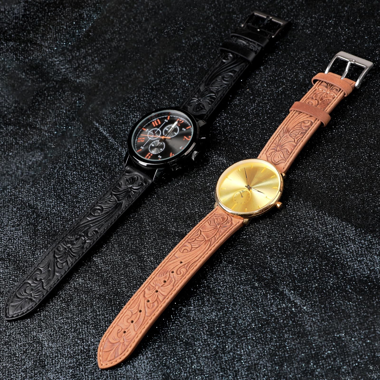 20mm Leather Watch Bands, Western Retro Embossed Leather Bands Compatible wit…