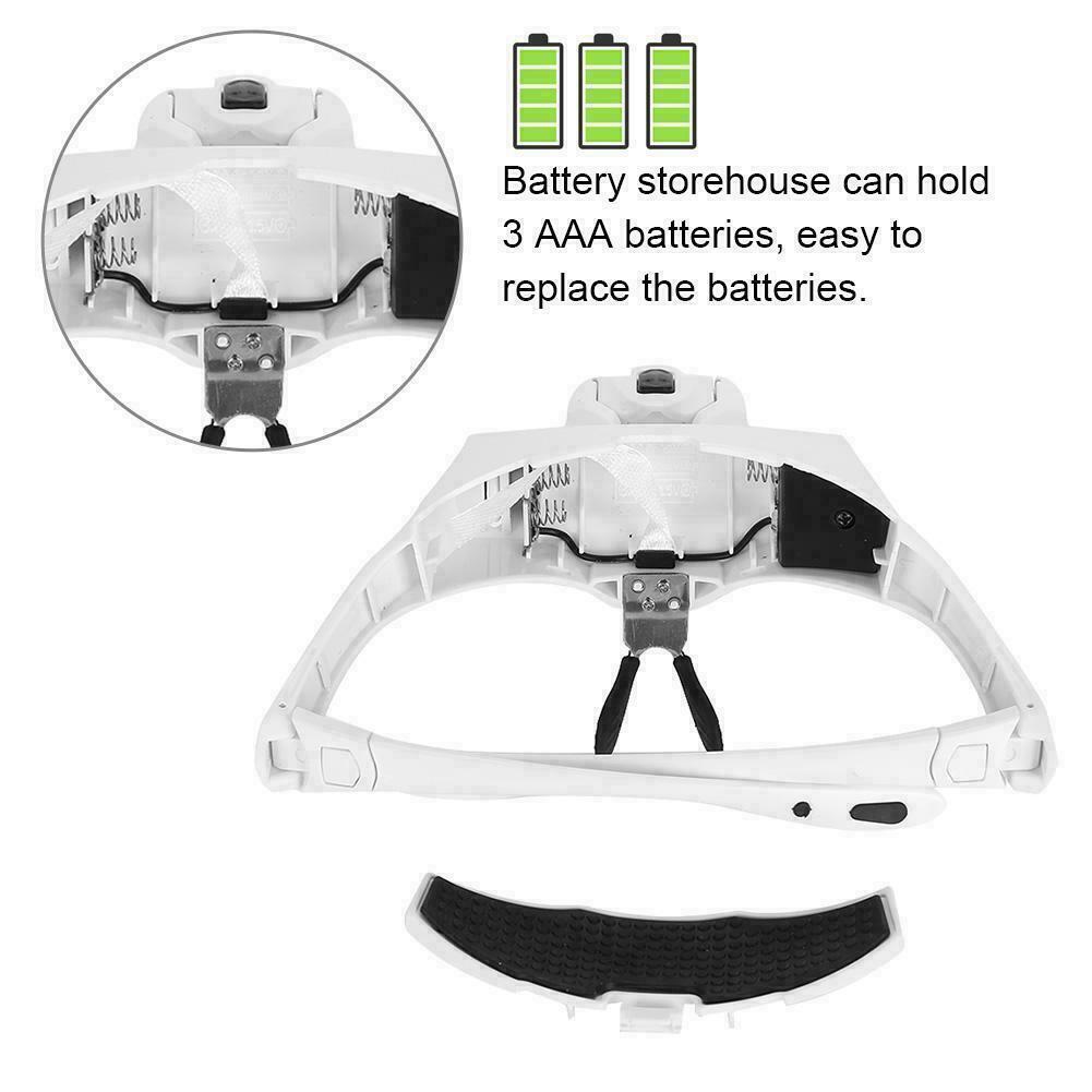Magnifying Glass Lens LED Light Lamp Visor Head Loupe Jeweler Headband Magnifier