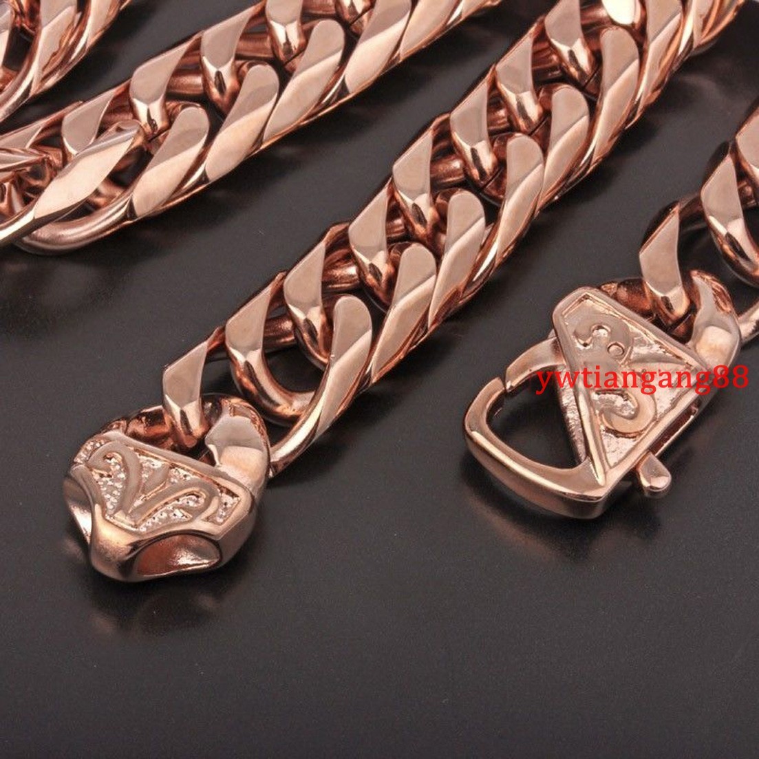 13/16mm Heavy Rose Gold Stainless Steel Mens Curb Cuban Chain Necklace Bracelet