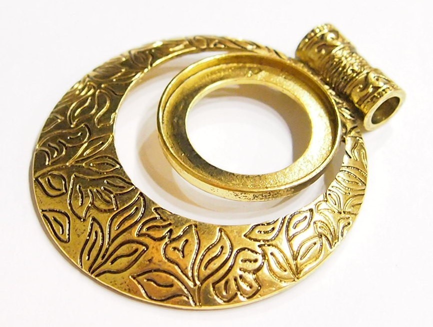 4 of 30mm Round Antique Gold Victorian Deco Flower Large Pendant Setting 68x57mm