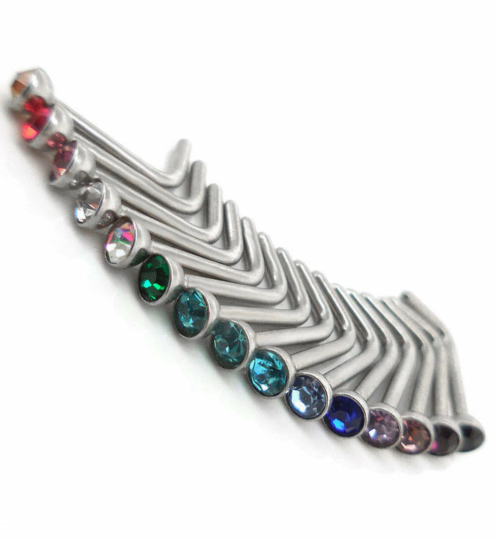 18G L Bend Shape Surgical Steel 2mm Crystal Nose Ring Rings 15 PC Lot Studs
