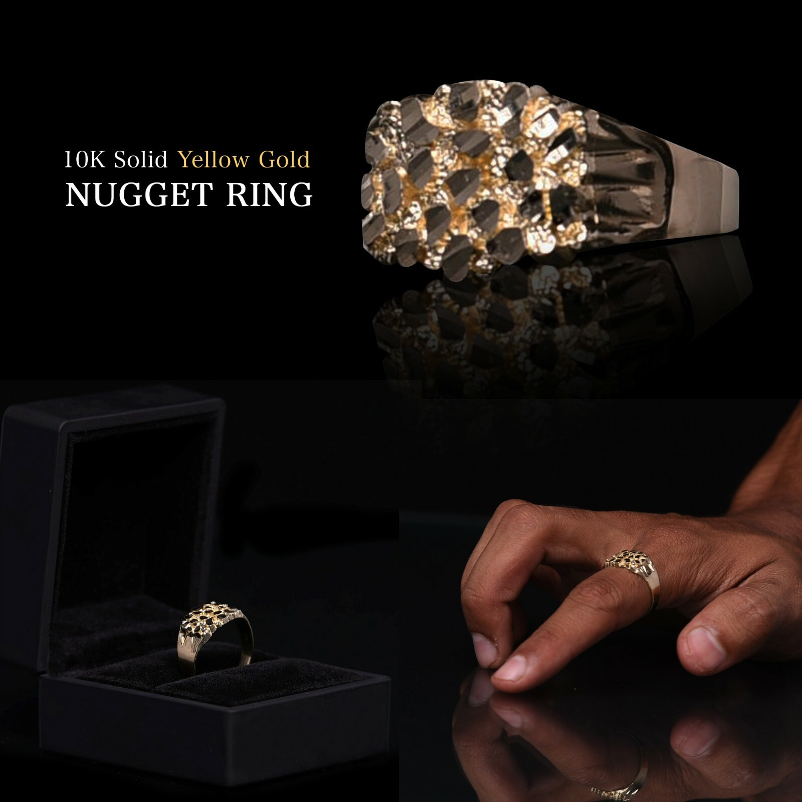10K Gold Hip Hop Nugget Ring Beauty 4.0 Grams Heavy size 11