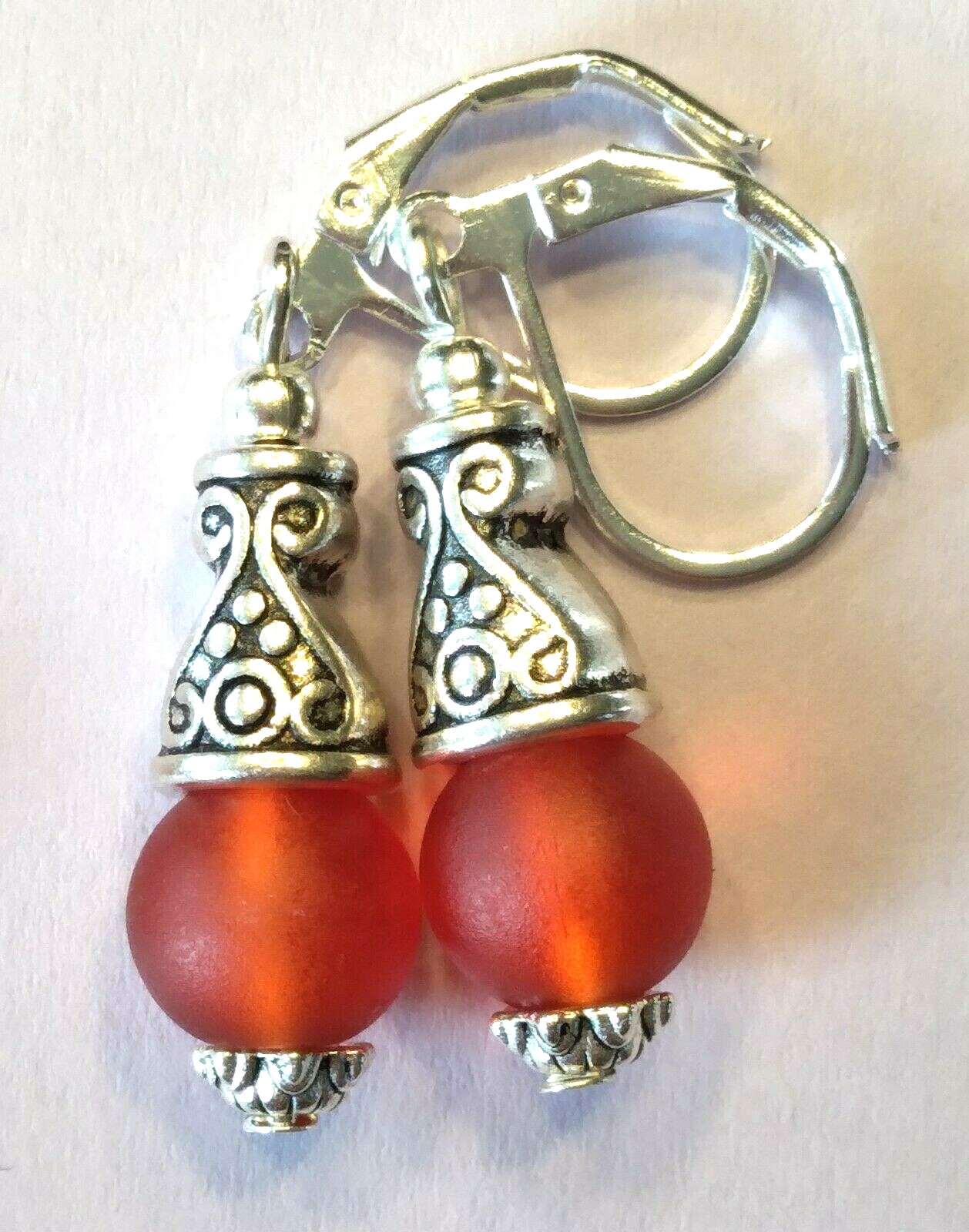 RED Frosted Glass BALI style Drop Leverback handcrafted U CHOOSE 910