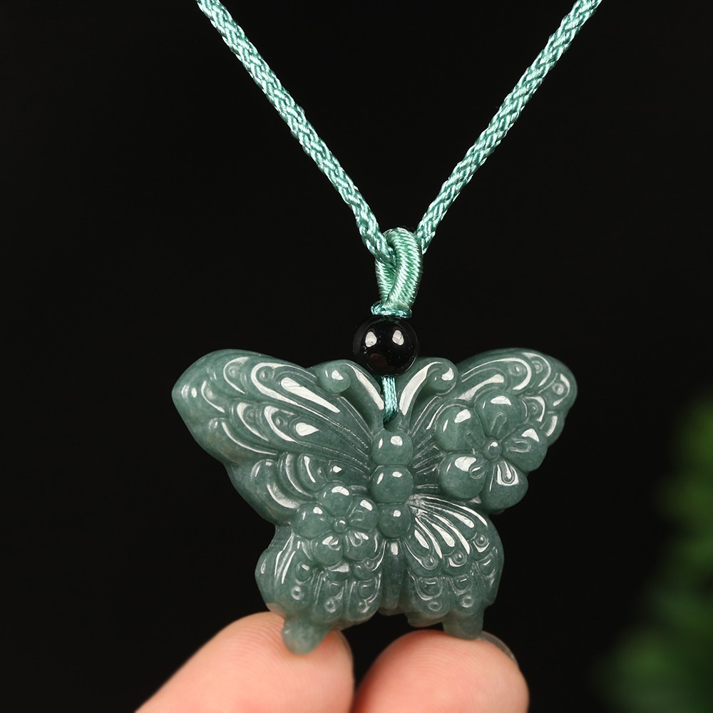 Certified Grade A 100% Natural Green Jadeite Jade Pendant Hand-carved Butterfly