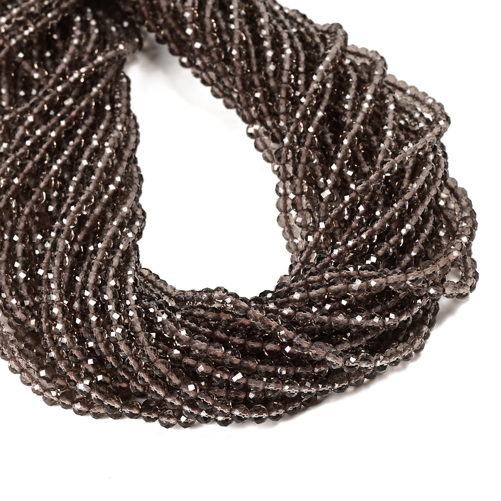 Natural Light Smoky Quartz Faceted Round Beads Size 3mm 4mm 15.5″ Strand