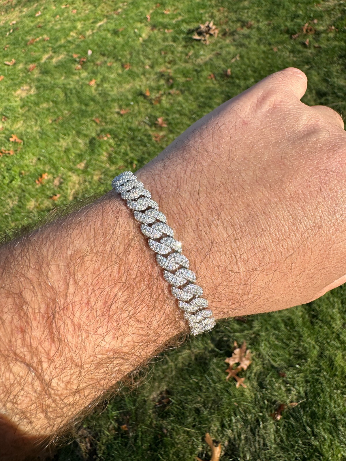 MOISSANITE Real Miami Cuban Prong Link Iced Hip Hop 925 Silver Bracelet 7-9″