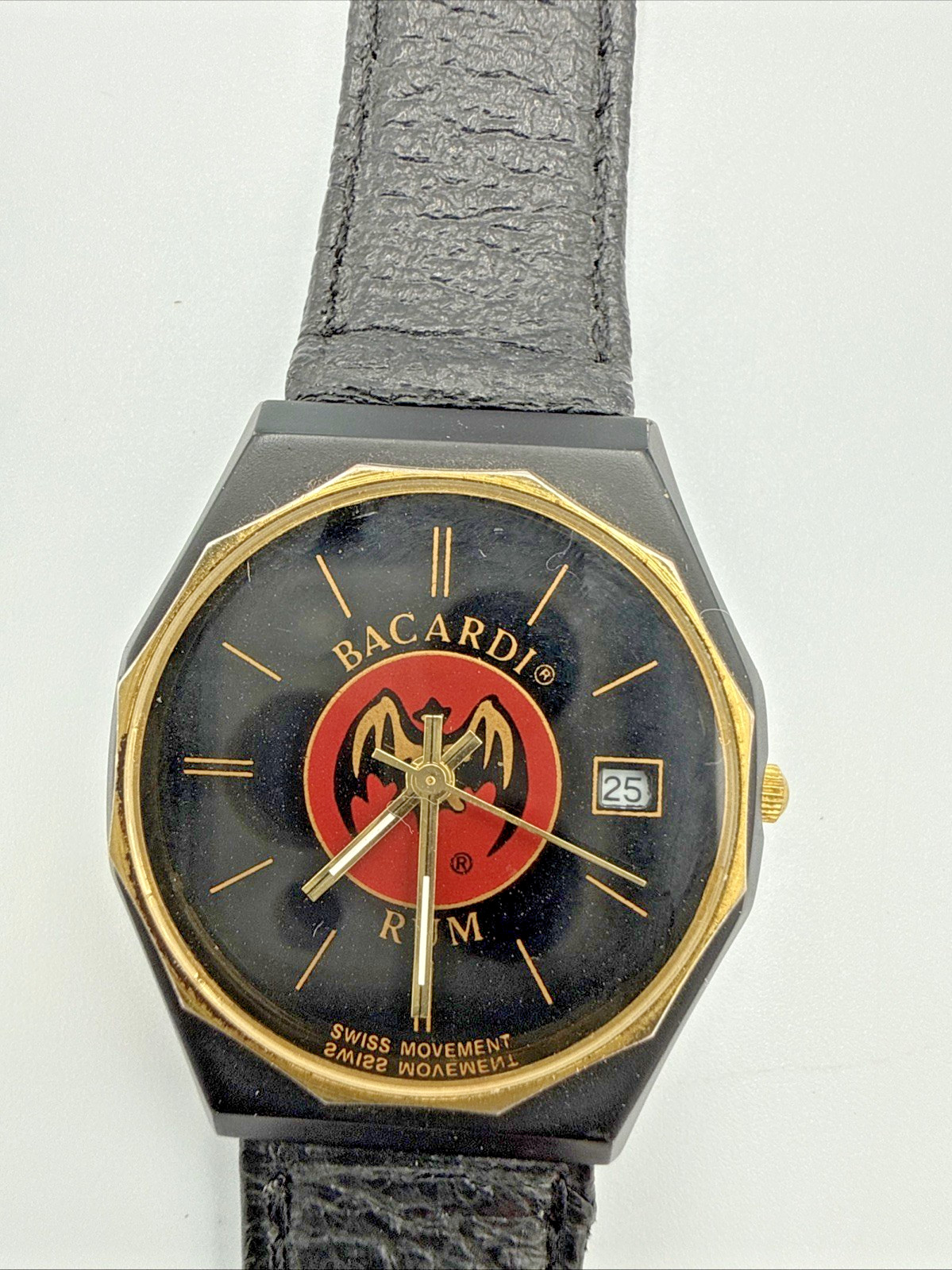 Vintage 80s Bacardi Rum Promotional Quartz Watch Octagonal Case Untested+Battery