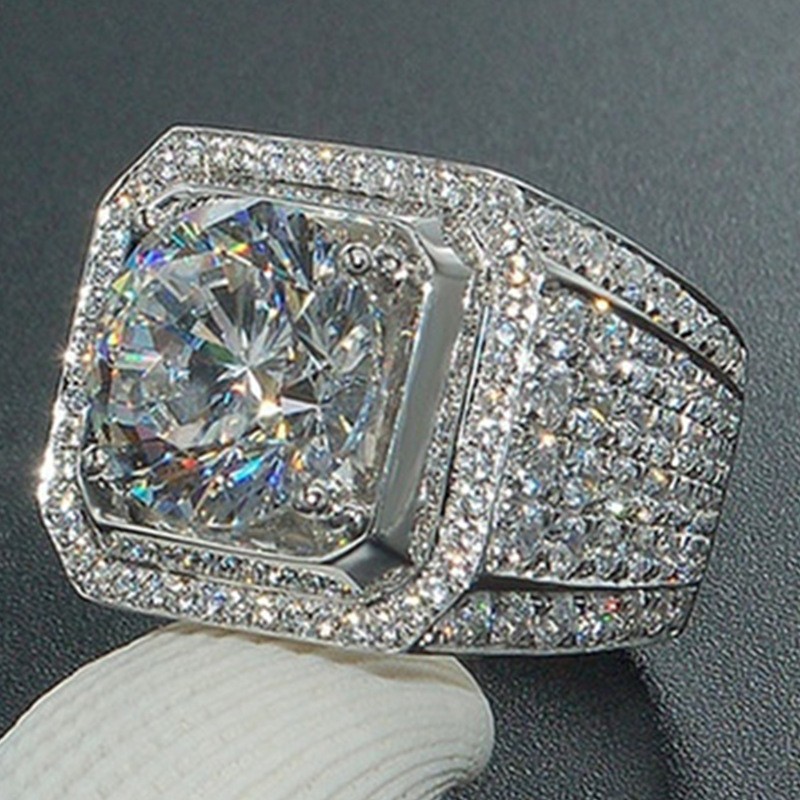 Mens Fashion Full Zircon Ring Micro Pave Hip Hop Bling Jewelry