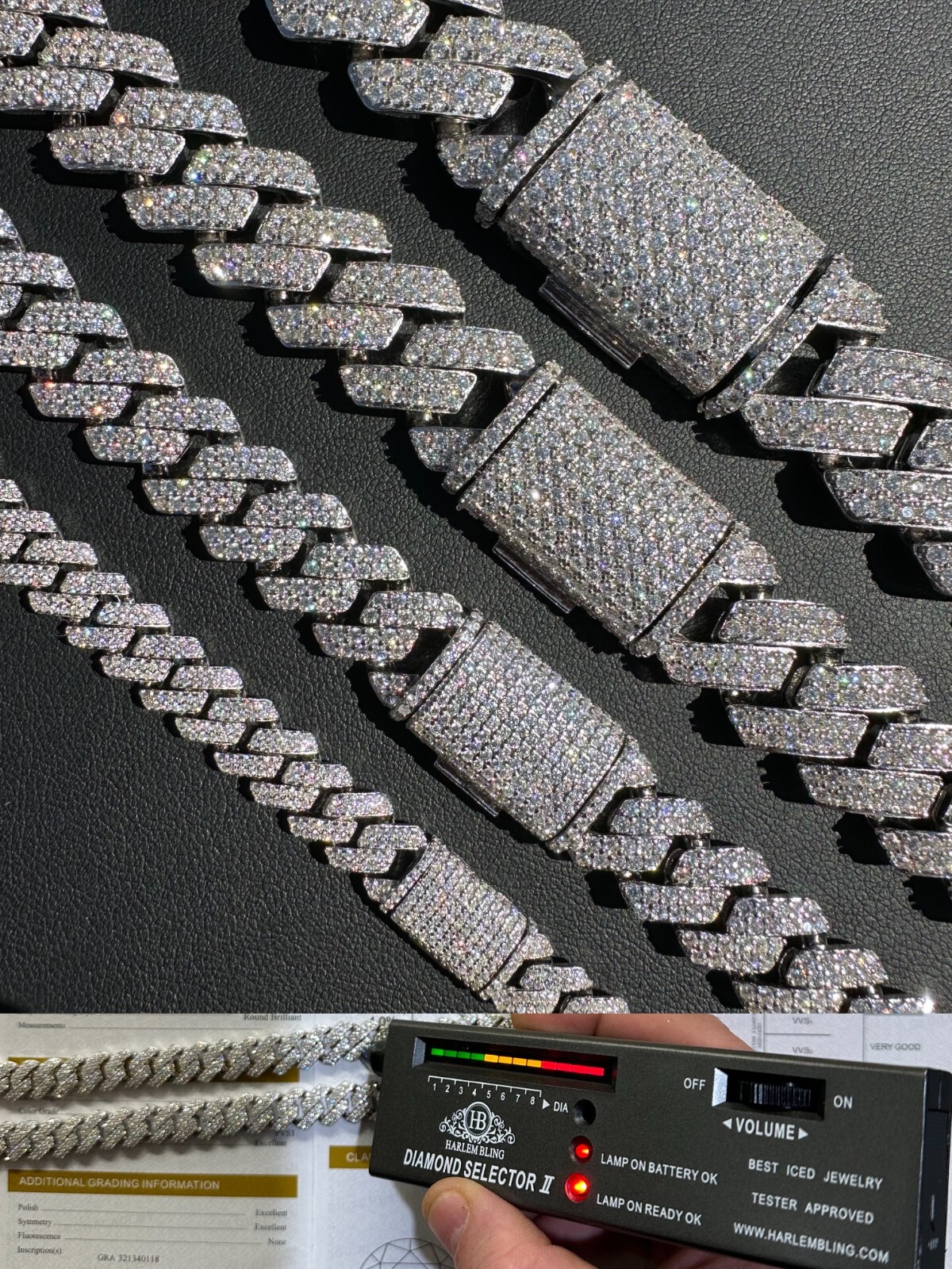 MOISSANITE Real Miami Cuban Link Prong Chain Iced Hip Hop 925 Silver Necklace