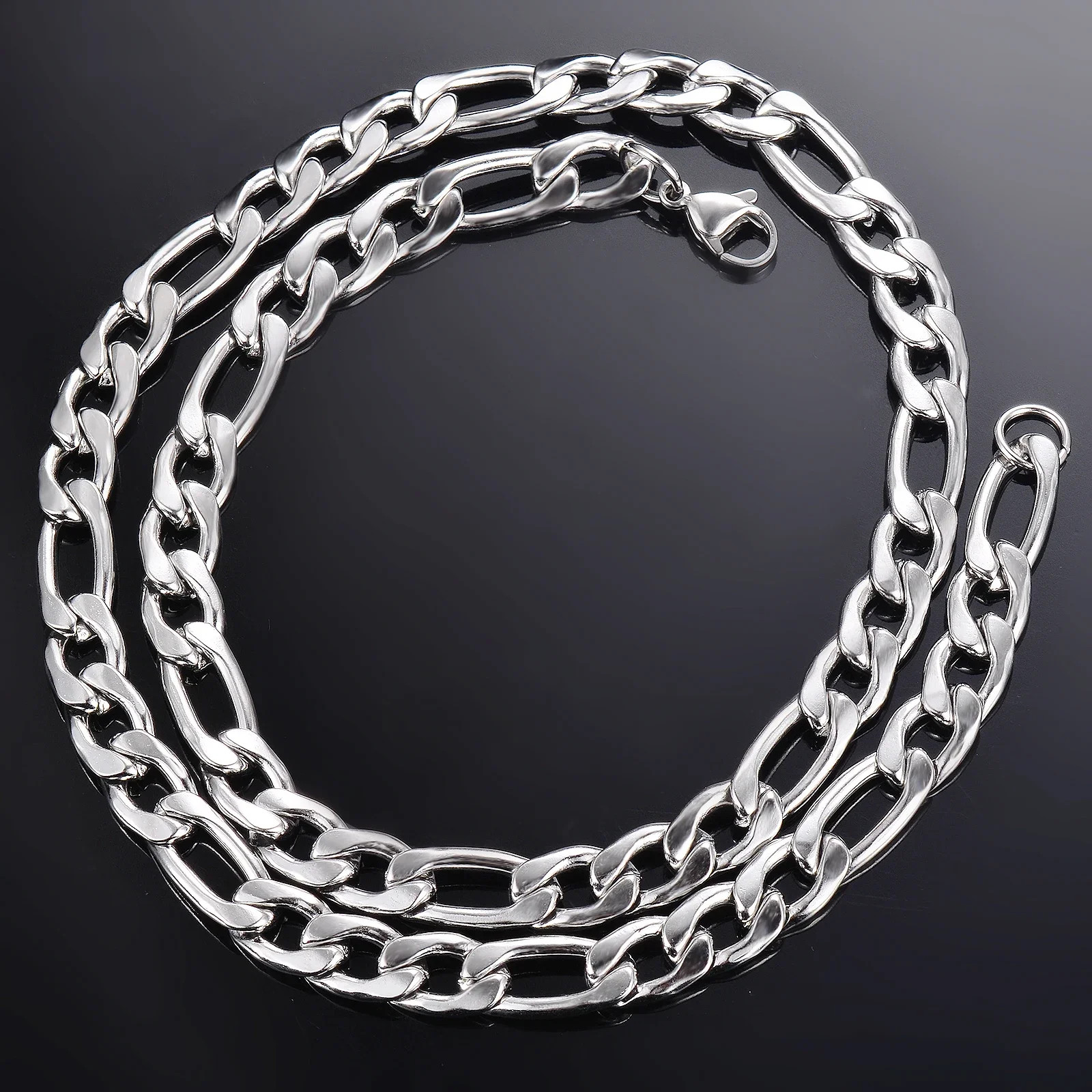 Silver Figaro Chain Necklace Men Women Cuban Link Necklaces Lobster Clasp Gift