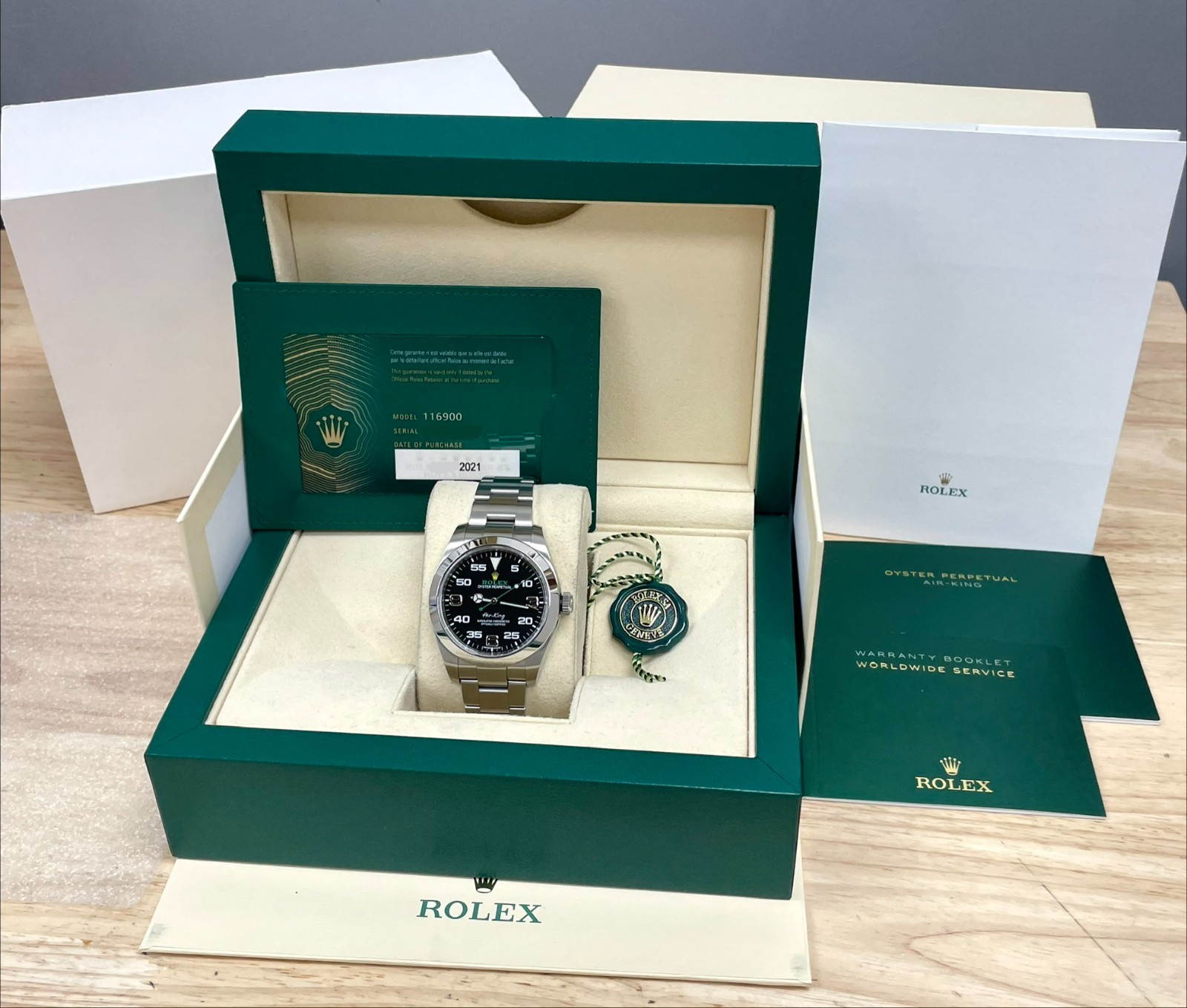 ROLEX AIRKING 116900 SPORTS WATCH 2021 FULL SET BLACK DIAL 40MM