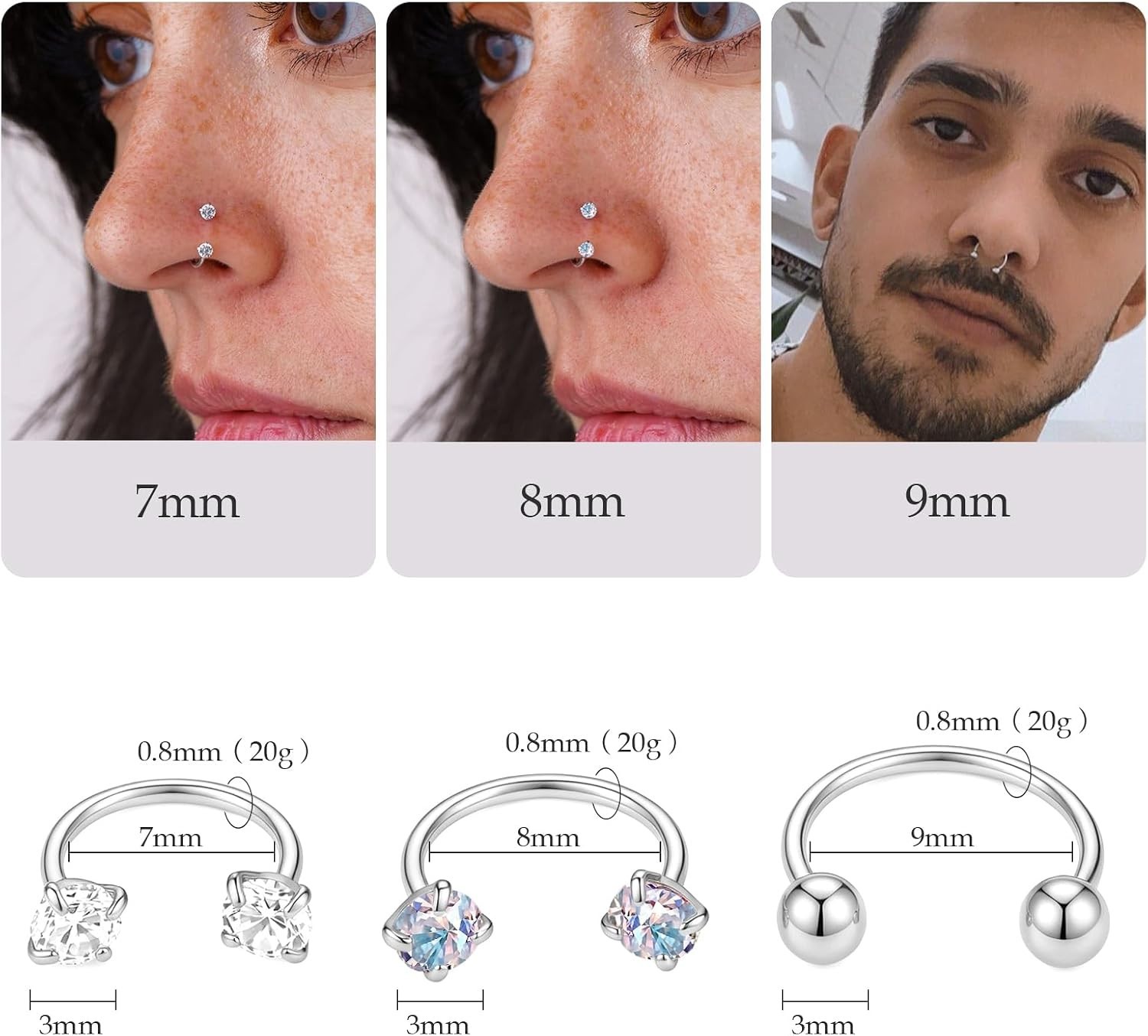 Fashion-Forward Titanium Nose Rings – 20G Horseshoe Hoops with CZ for All Styles