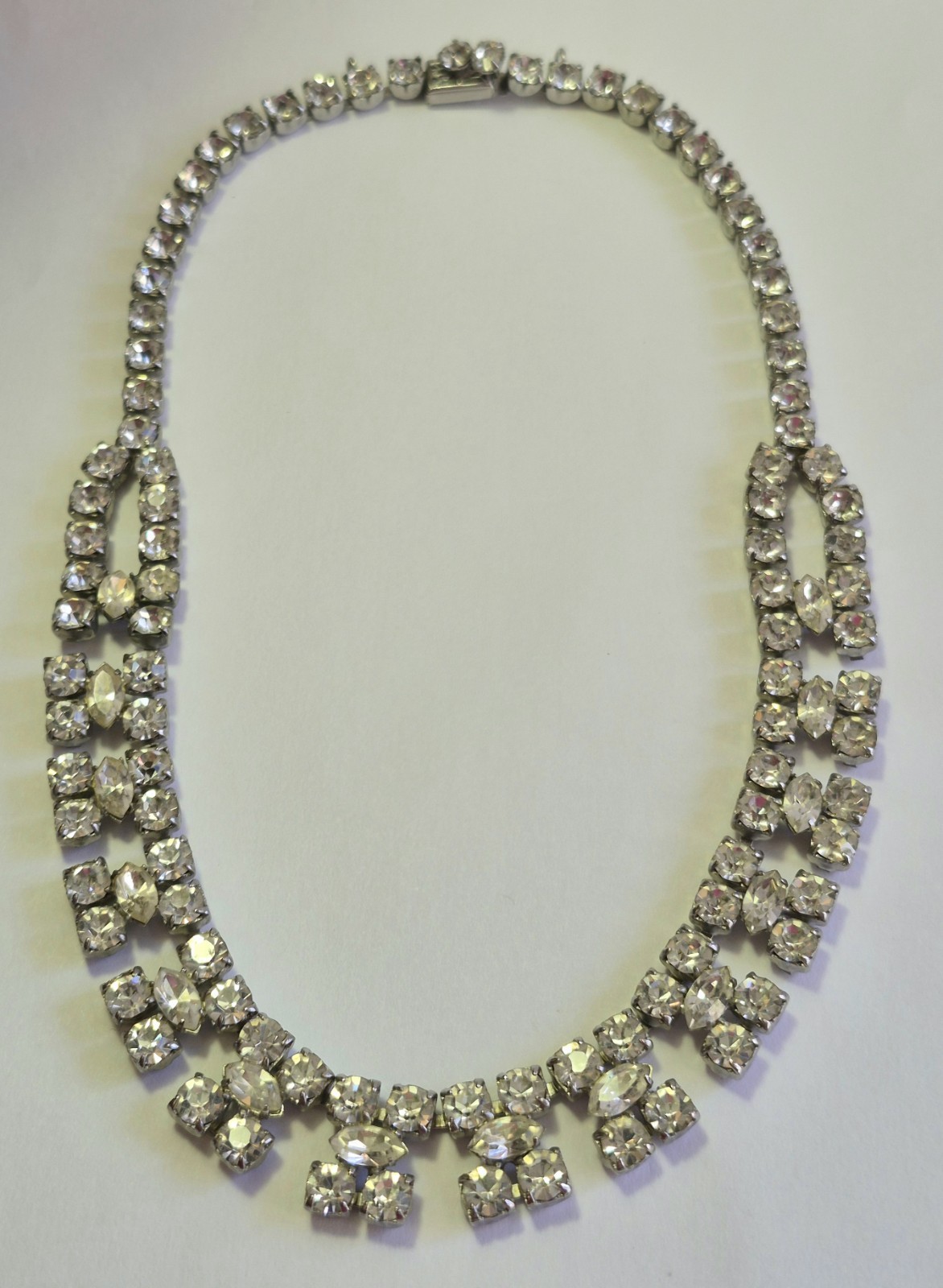 Vintage Rhinestone Choker Necklace Glass Prong Set Foiled Back Bridal Statement