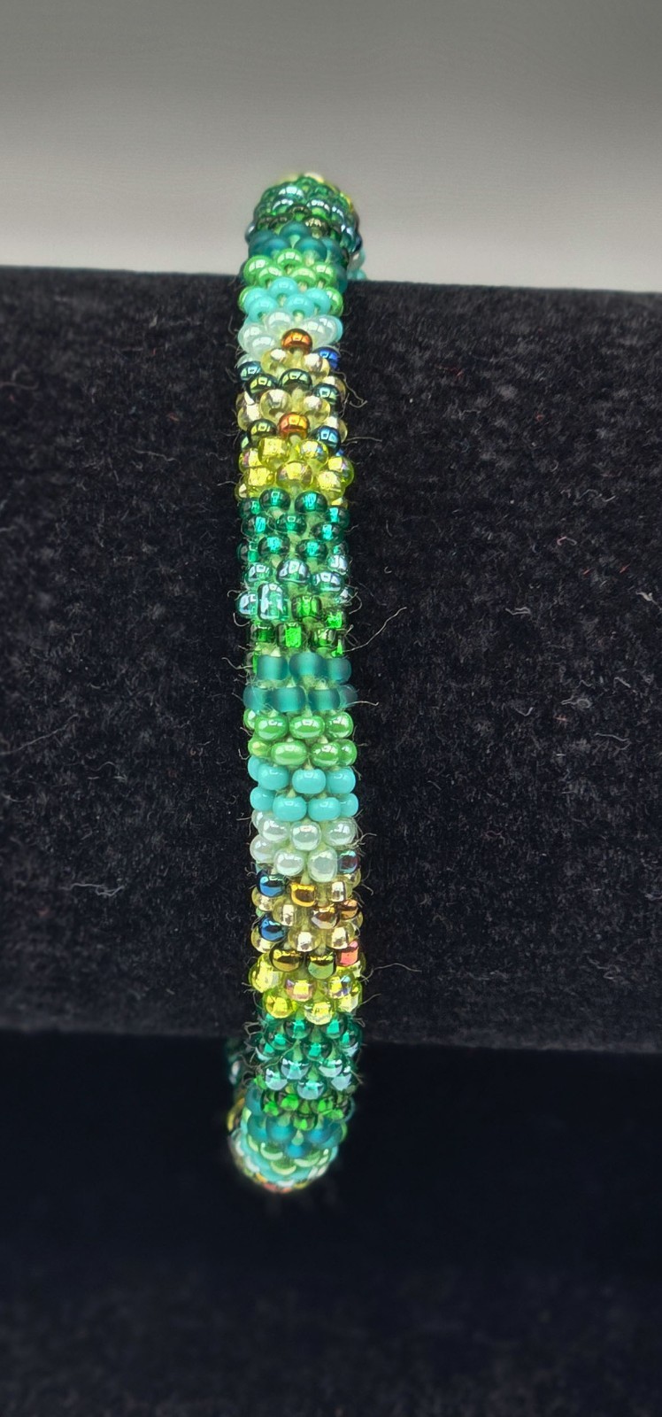Set of 2 Handmade Nepal Glass Seed-Bead Crochet Boho Roll-On Bracelet Jewelry