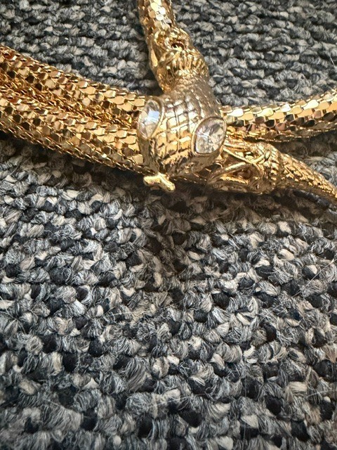 Vintage Gold Tone Mesh Snake Belt/ Necklace with Clear Eyes
