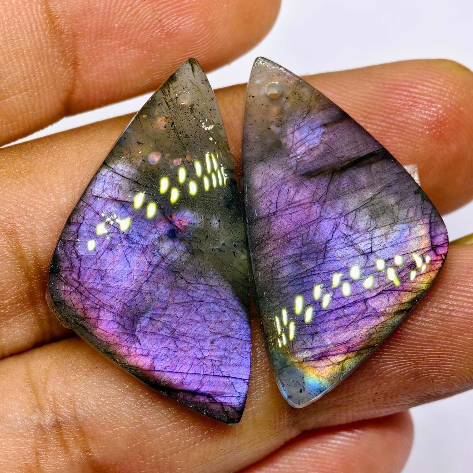 34 Cts Natural Labradorite Drilled Match Pair Cabochon Gemstone 33 X 17.9 MM