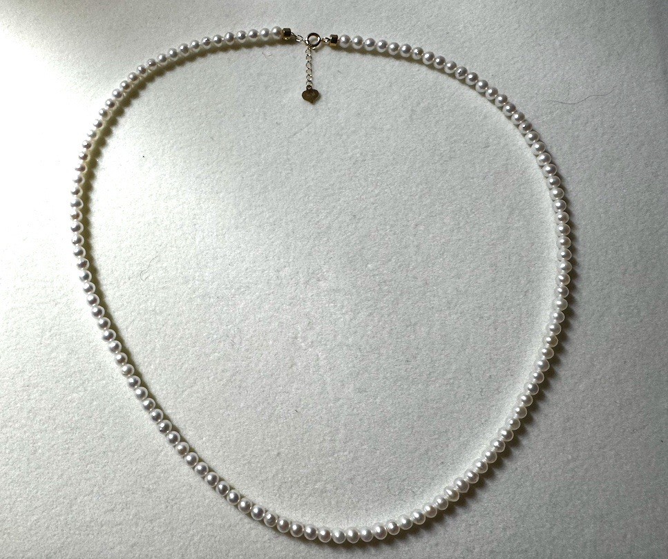 16-17 inches 3.5-4mm freshwater A+ white pearl necklace 18k gold clasp new NIB