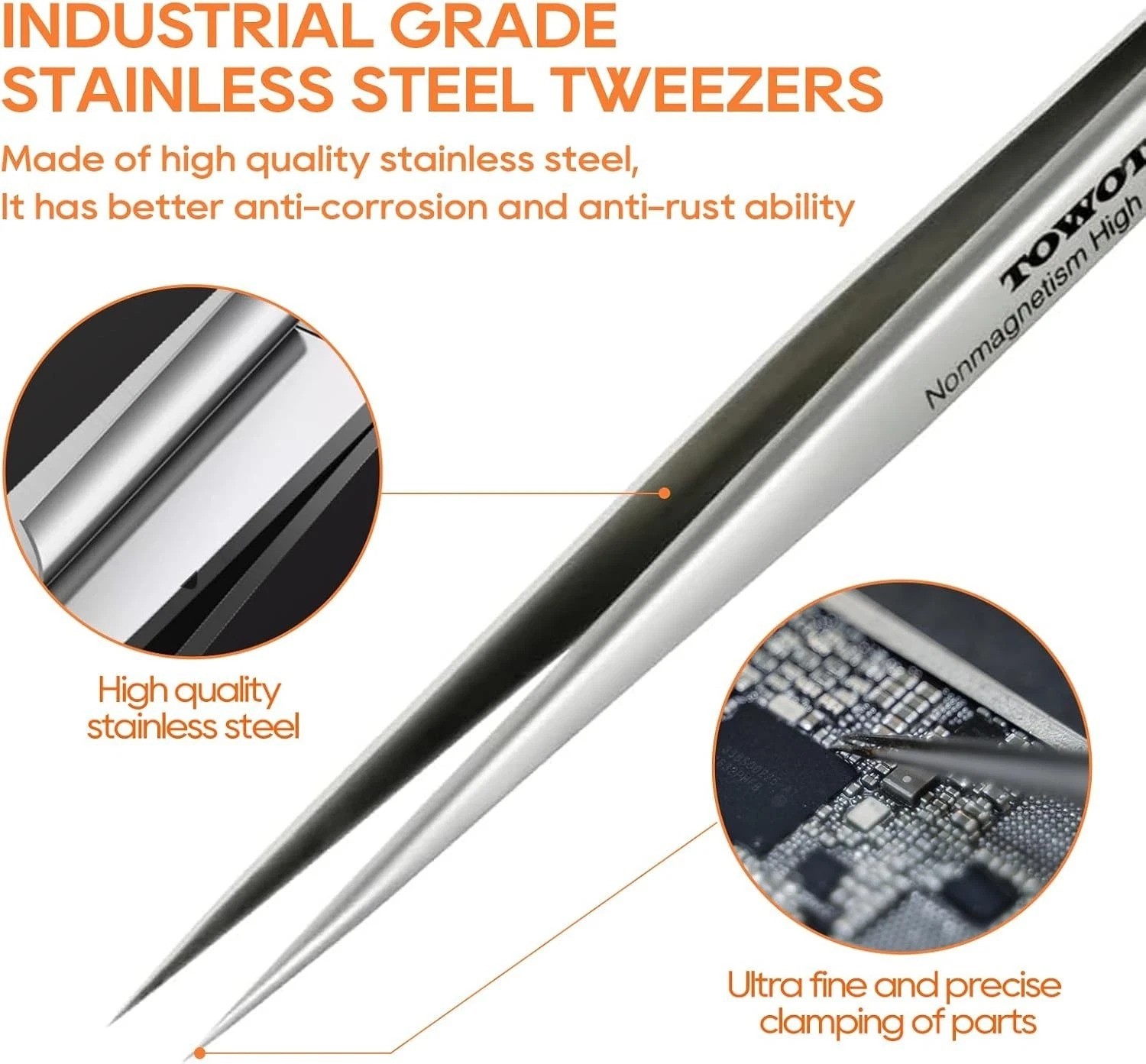 Precision Stainless Steel Tweezers – 5.55″ Long Fine Tip for Crafts & Repairs