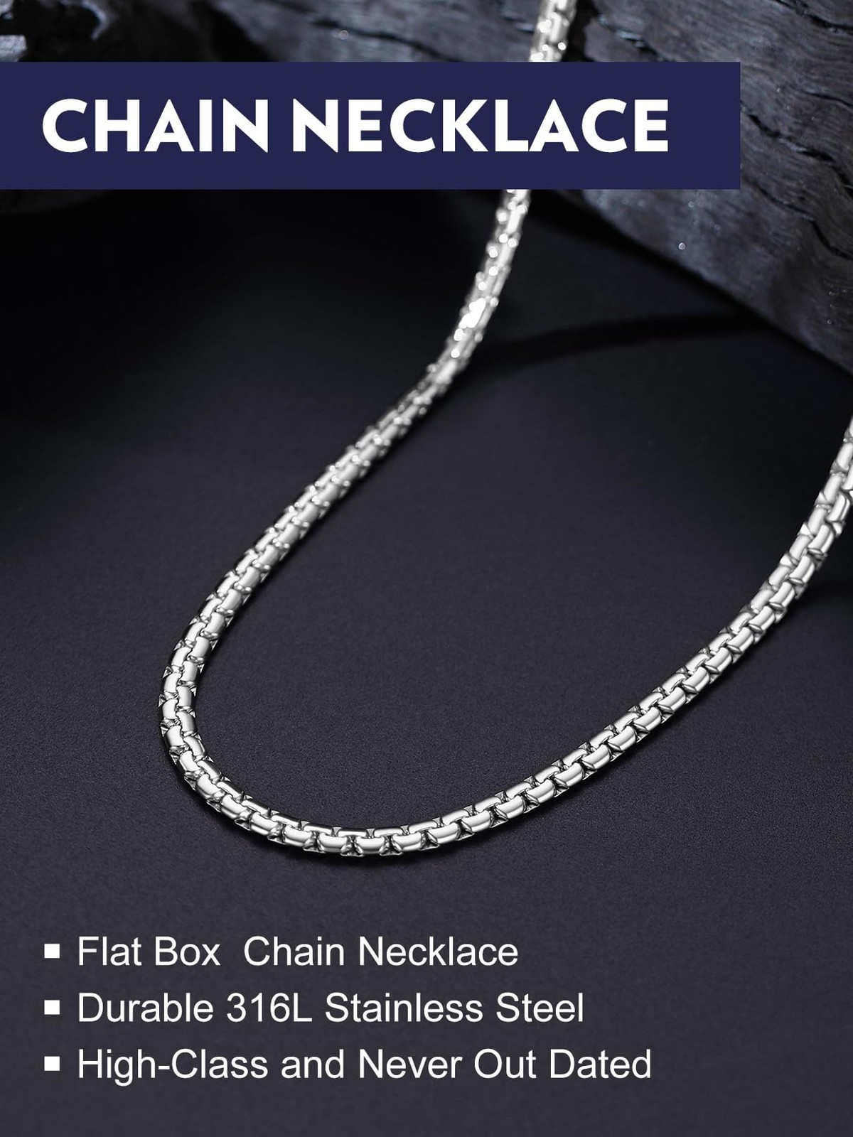 Mens Chain Necklace 24 Inch 4MM Cable Rope Chains Stainless Steel Silver Fash…
